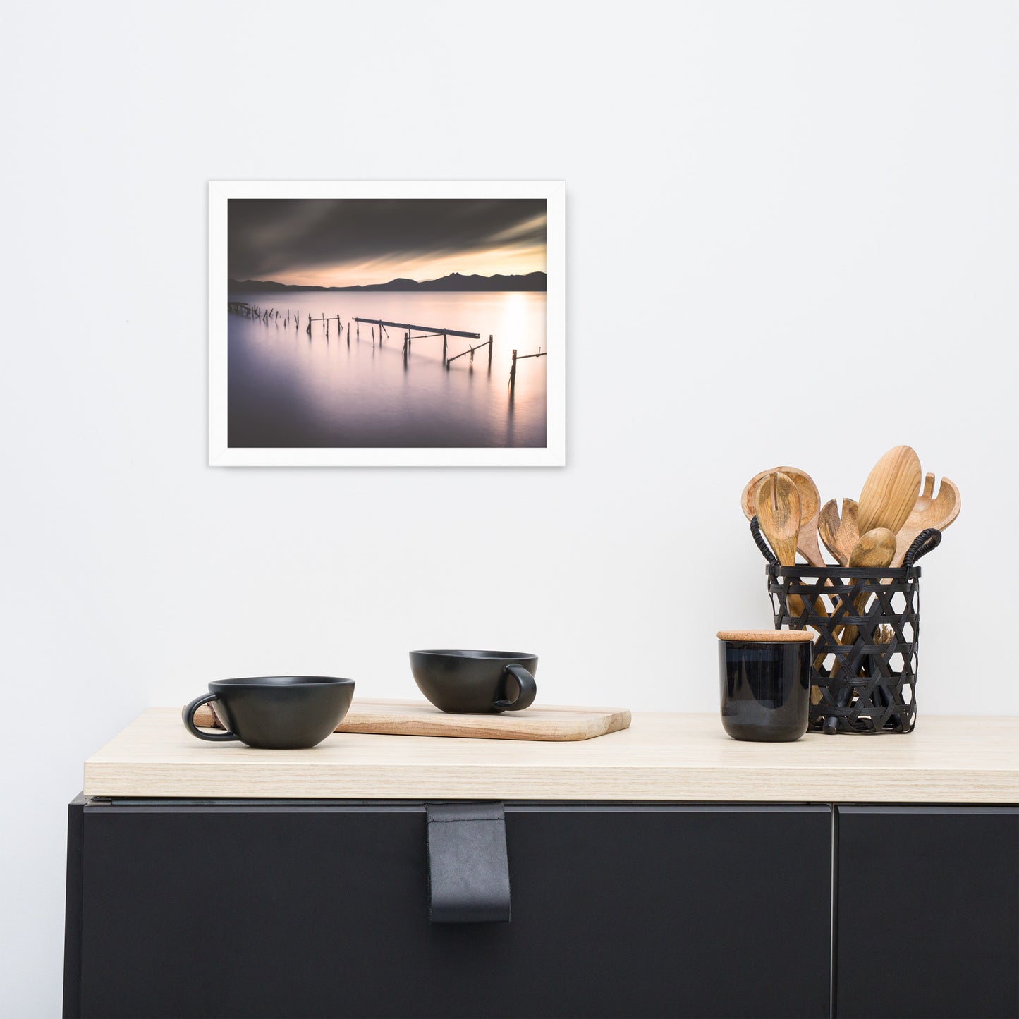 Moody Ruined Pier and Mountain Range Framed Wall Art Prints