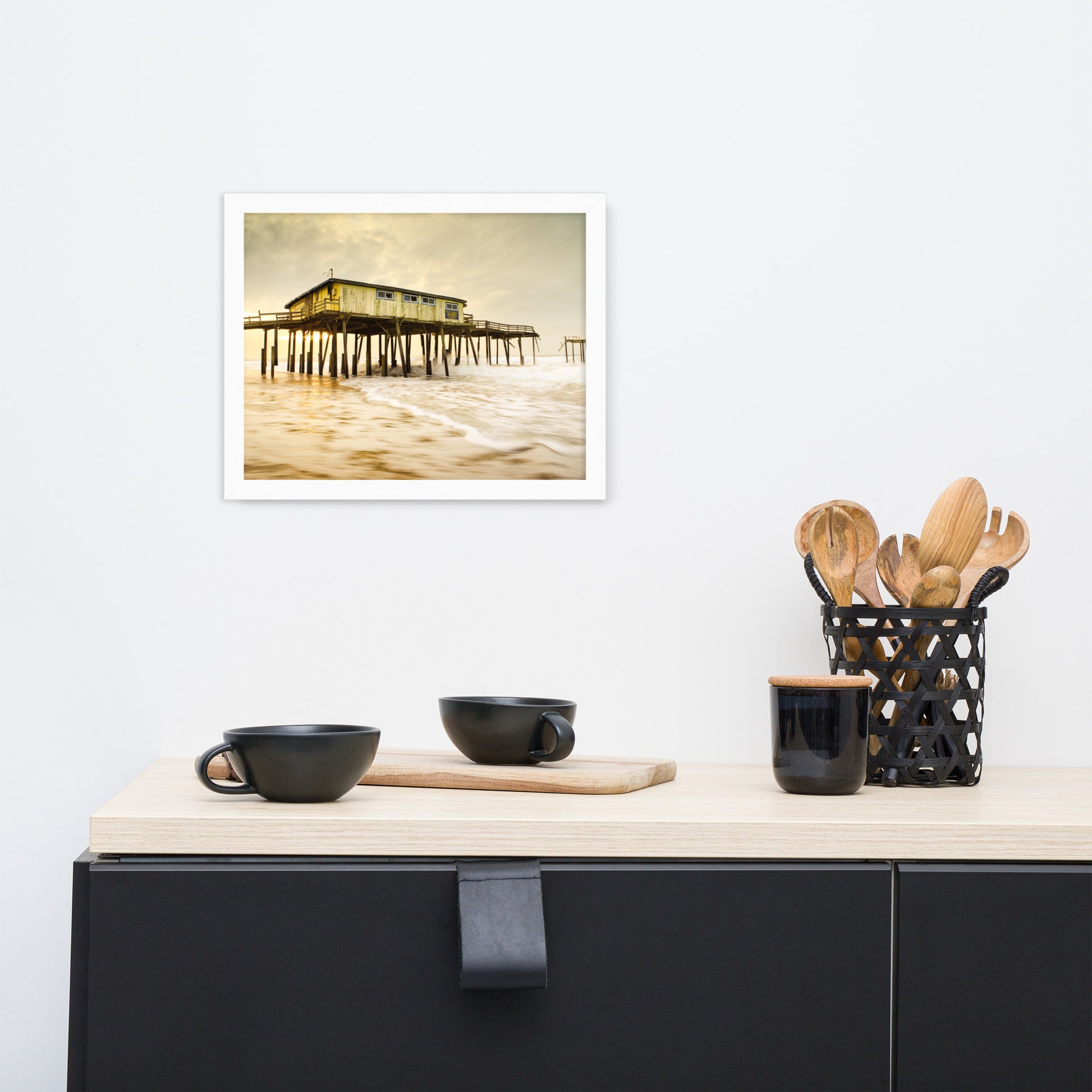 Abandoned Frisco Fishing Pier Coastal Landscape Photo Framed Wall Art Prints