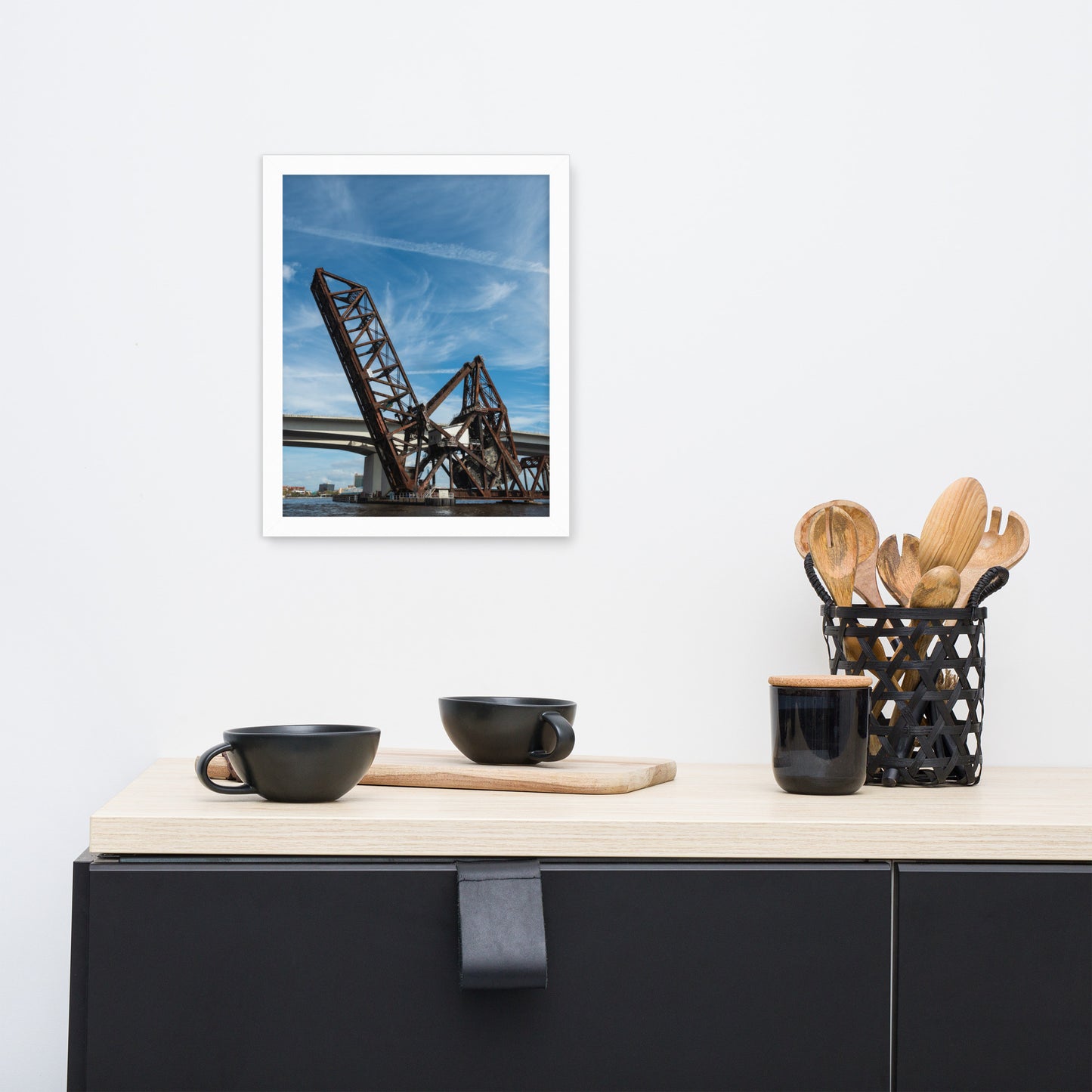 Train Drawbridge Jacksonville 3 Color Urban Landscape Framed Wall Art Print