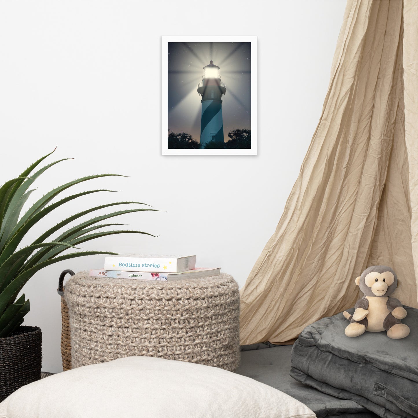 St. Augustine Lighthouse Night Light Photo Framed Wall Art Print