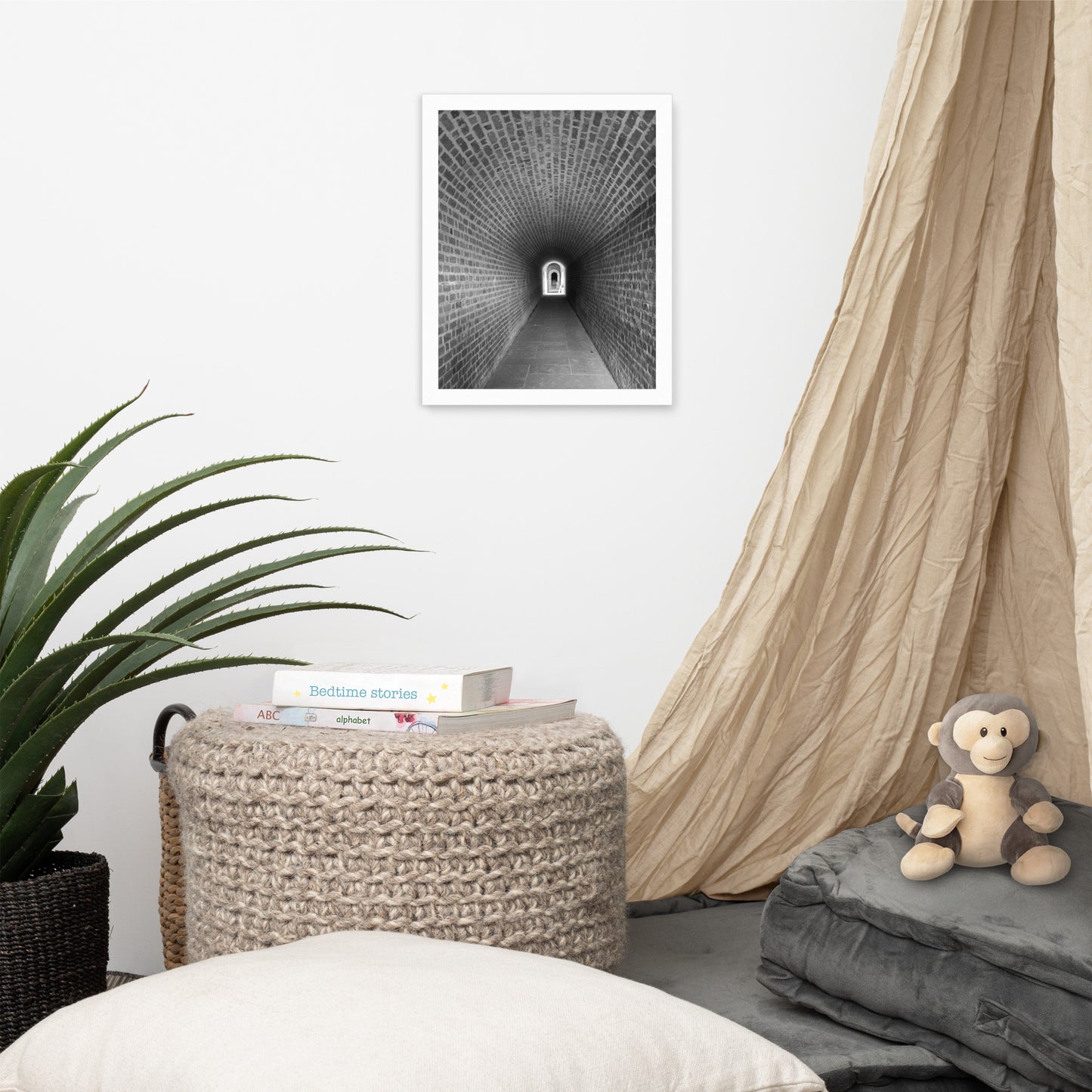 Fort Clinch Tunnel Black and White Photo Framed Wall Art Print