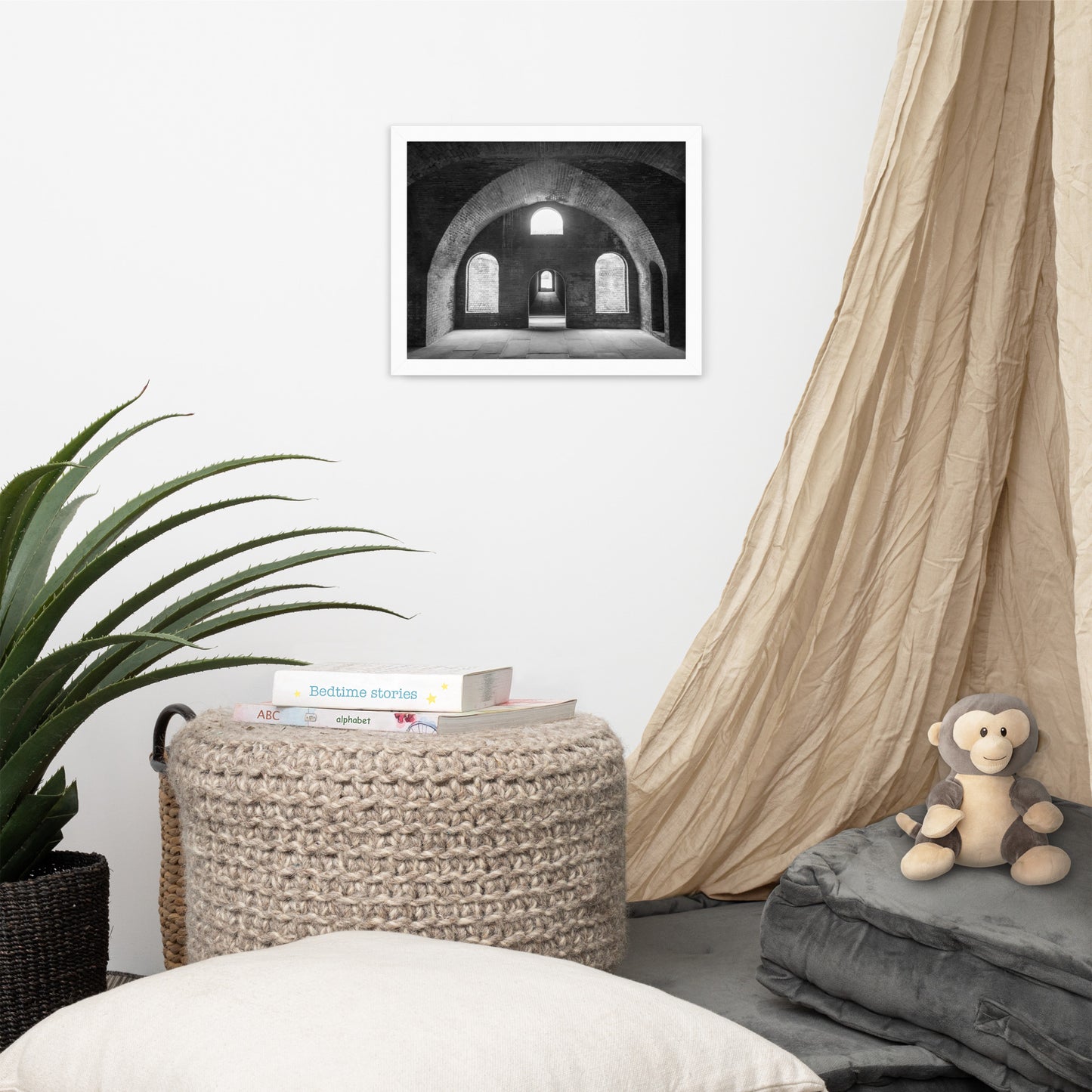 Fort Clinch Bunker Room Black and White 2 Architecture Photo Framed Wall Art Print