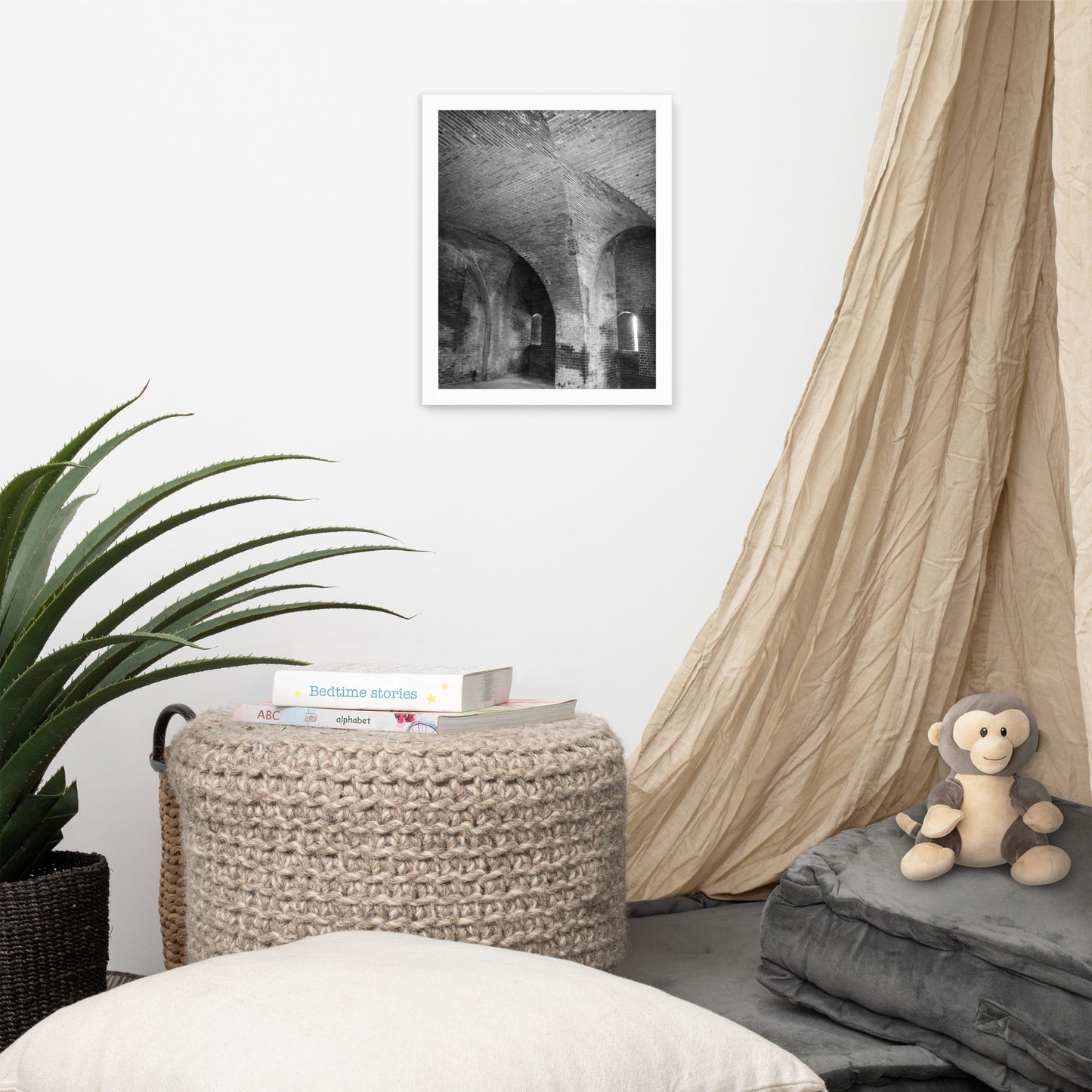 Fort Clinch Bunker Room Black and White Architecture Photograph Framed Wall Art Print