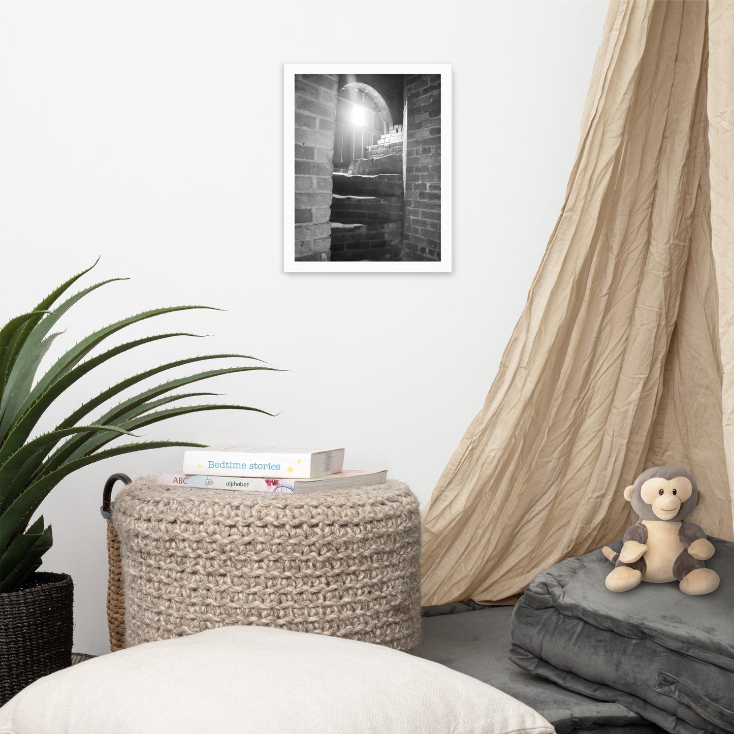 Fort Clinch Stairway Black and White Photo Framed Wall Art Print