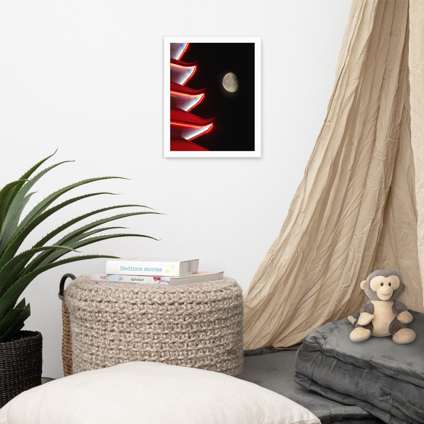 Moon Over Pagoda 1 Urban Photo Framed Wall Art Print