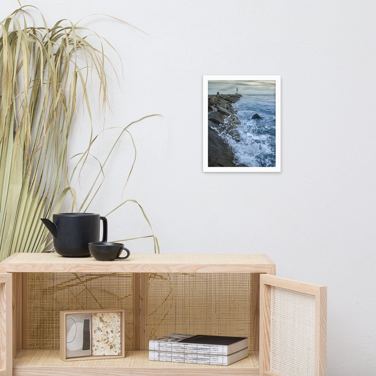 Splashing on the Jetty Coastal Landscape Framed Photo Paper Wall Art Prints
