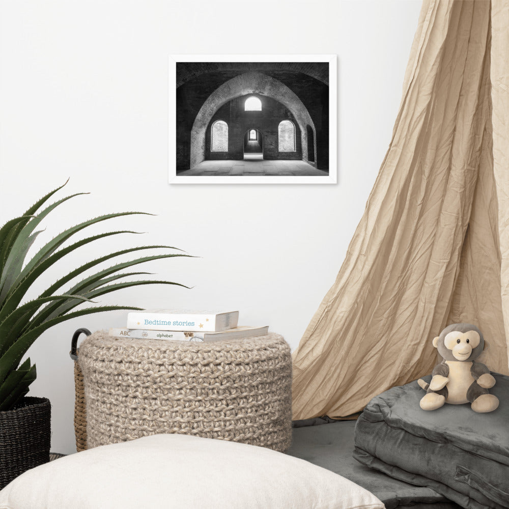 Industrial Kitchen Wall Decor: Fort Clinch Bunker Room Black and White 2 Architecture Photo Framed Wall Art Print