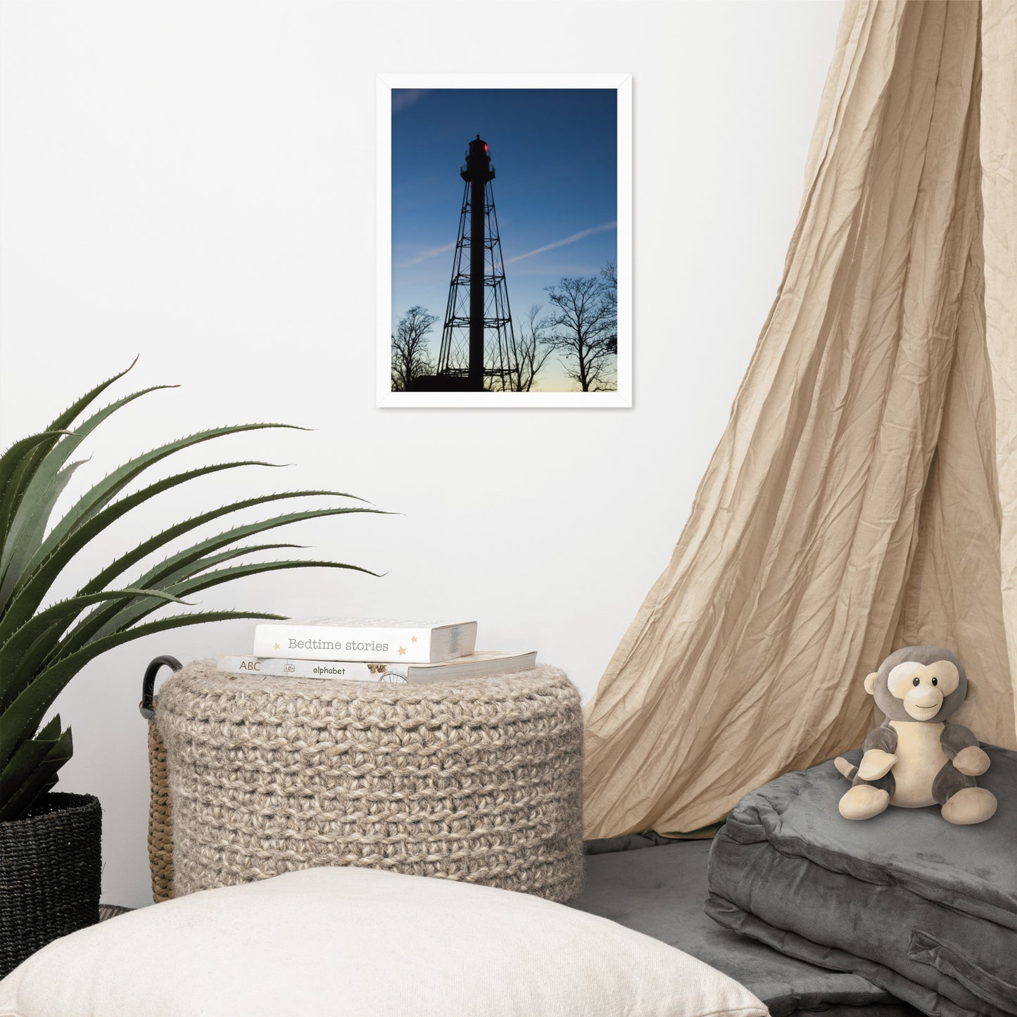 Reedy Point Rear Lighthouse Silhouette Urban Landscape Photo Framed Wall Art Print