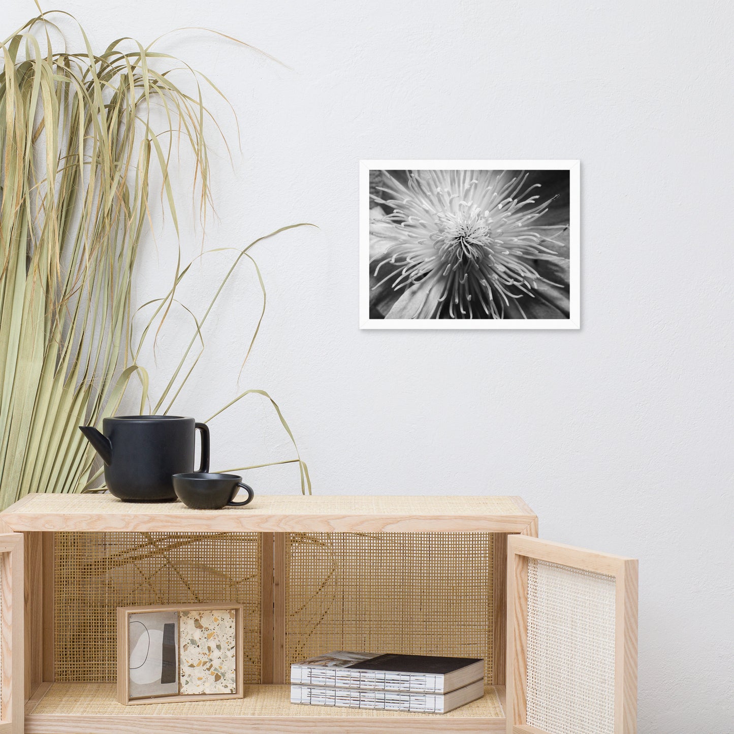 Center of Clematis Black and White Floral Nature Photo Framed Wall Art Print