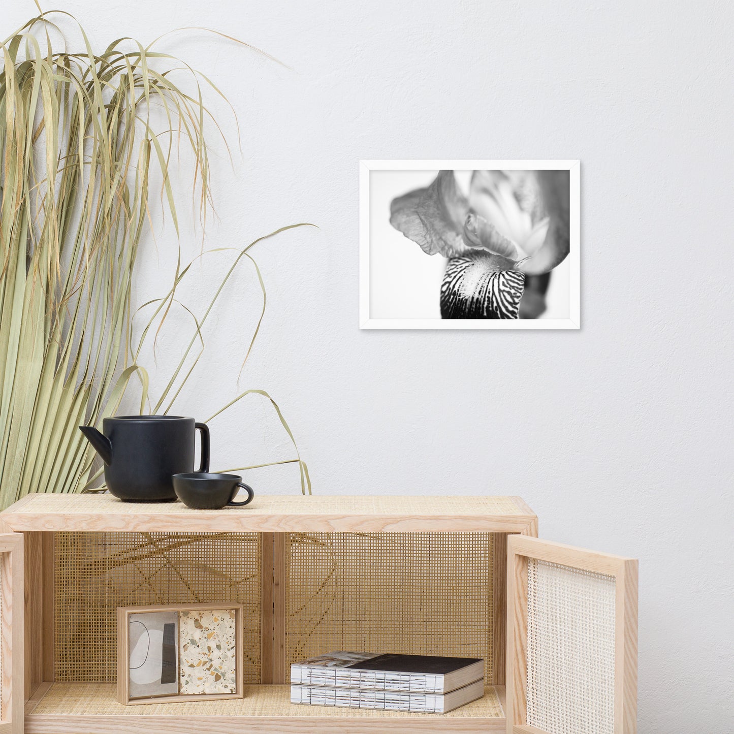 Bold Iris on White Black and White Floral Nature Photo Framed Wall Art Print