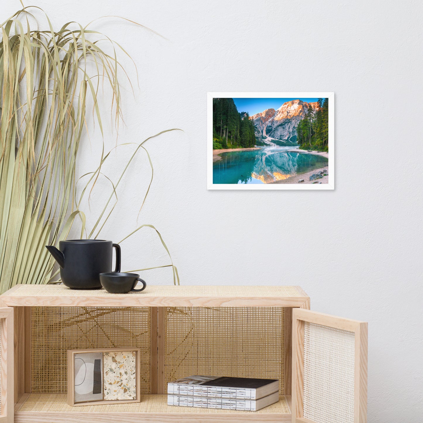Country Dining Room Wall Art: Misty Lake and Snow - cap Mountain Reflections - Rural / Country Style / Rustic / Landscape / Nature Photograph Framed Wall Art Print - Artwork - Wall Decor