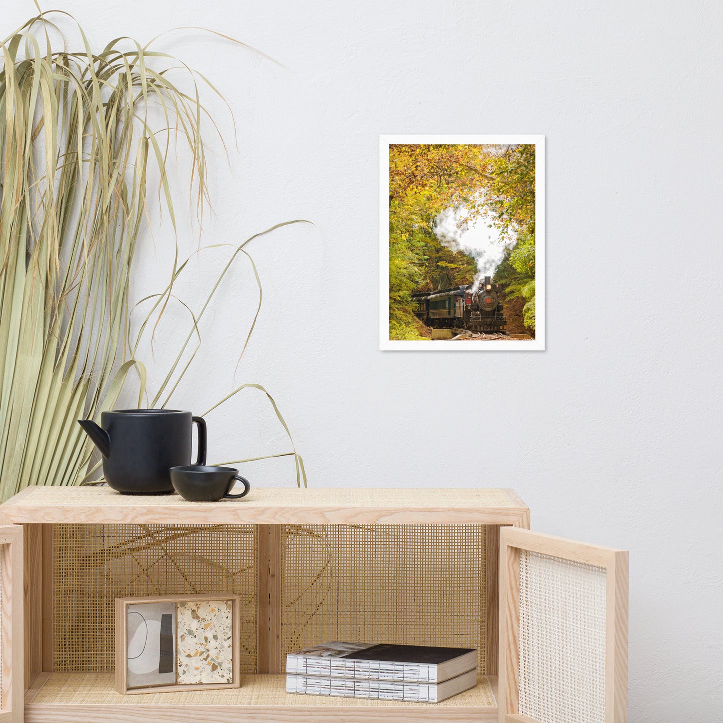 Steam Train with Autumn Foliage Rural Landscape Framed Photo Paper Wall Art Prints