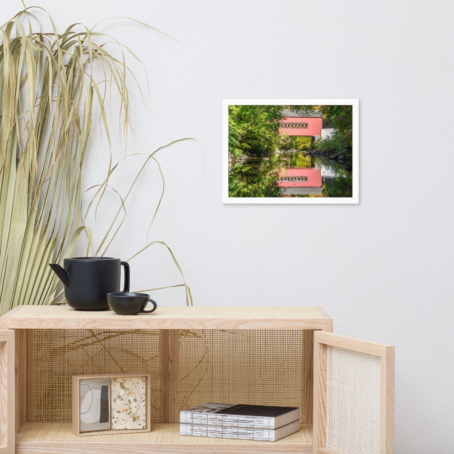 The Reflections of Wooddale Covered Bridge Framed Photo Paper Wall Art Prints