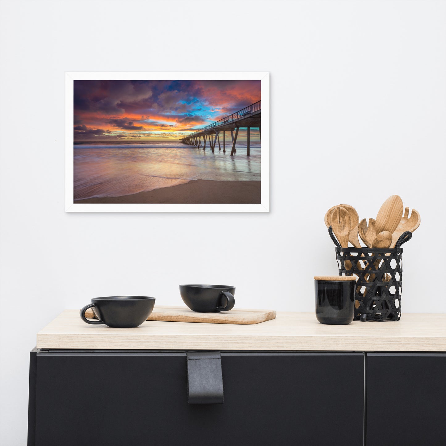 Dreamy Pier at Sunset Framed Wall Art Print
