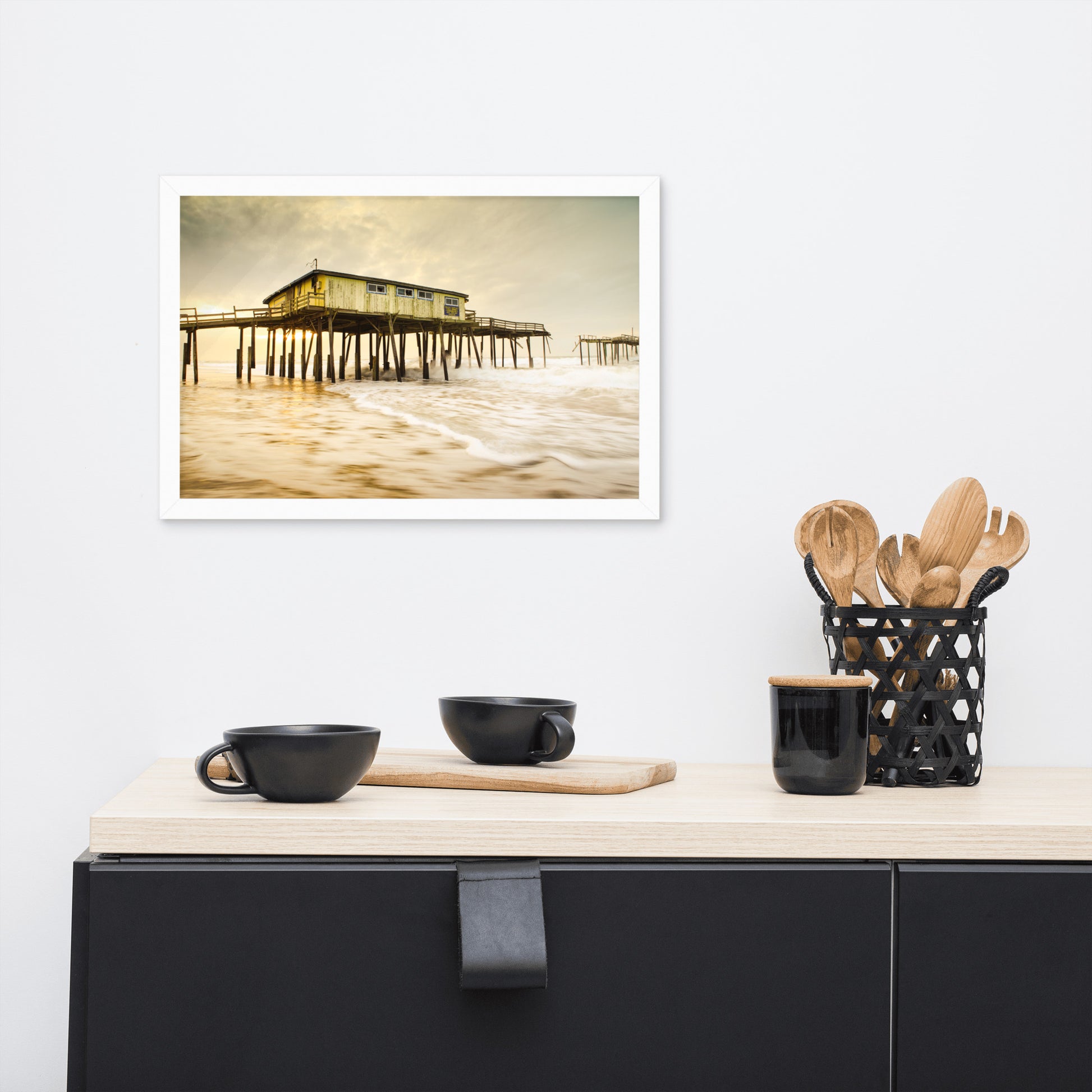 Abandoned Frisco Fishing Pier Coastal Landscape Photo Framed Wall Art Prints