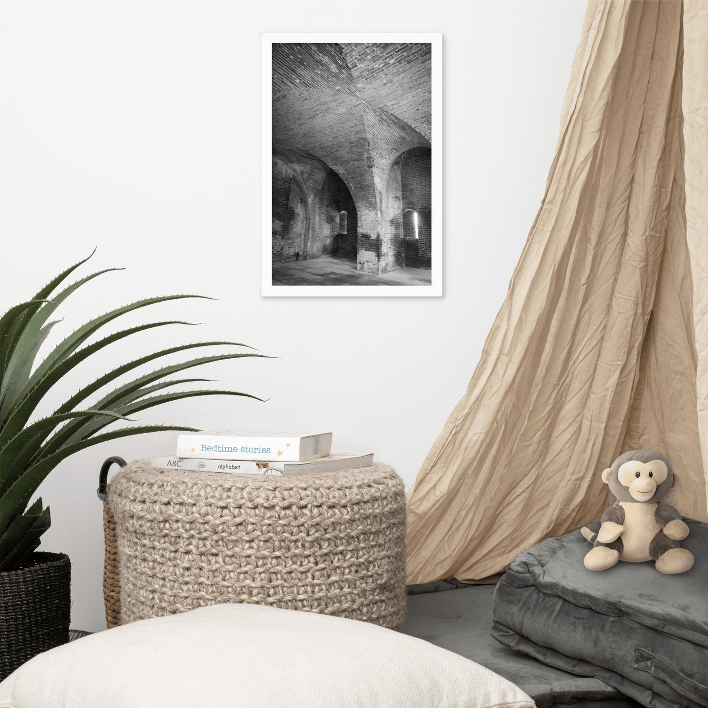 Fort Clinch Bunker Room Black and White Architecture Photograph Framed Wall Art Print