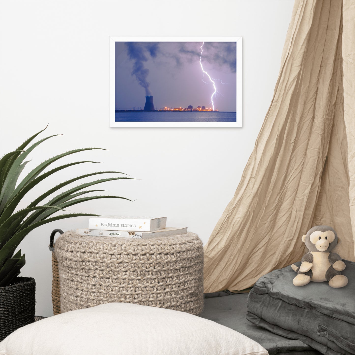 Lightning and Salem Power Plant 2 Urban Landscape Photo Framed Wall Art Print