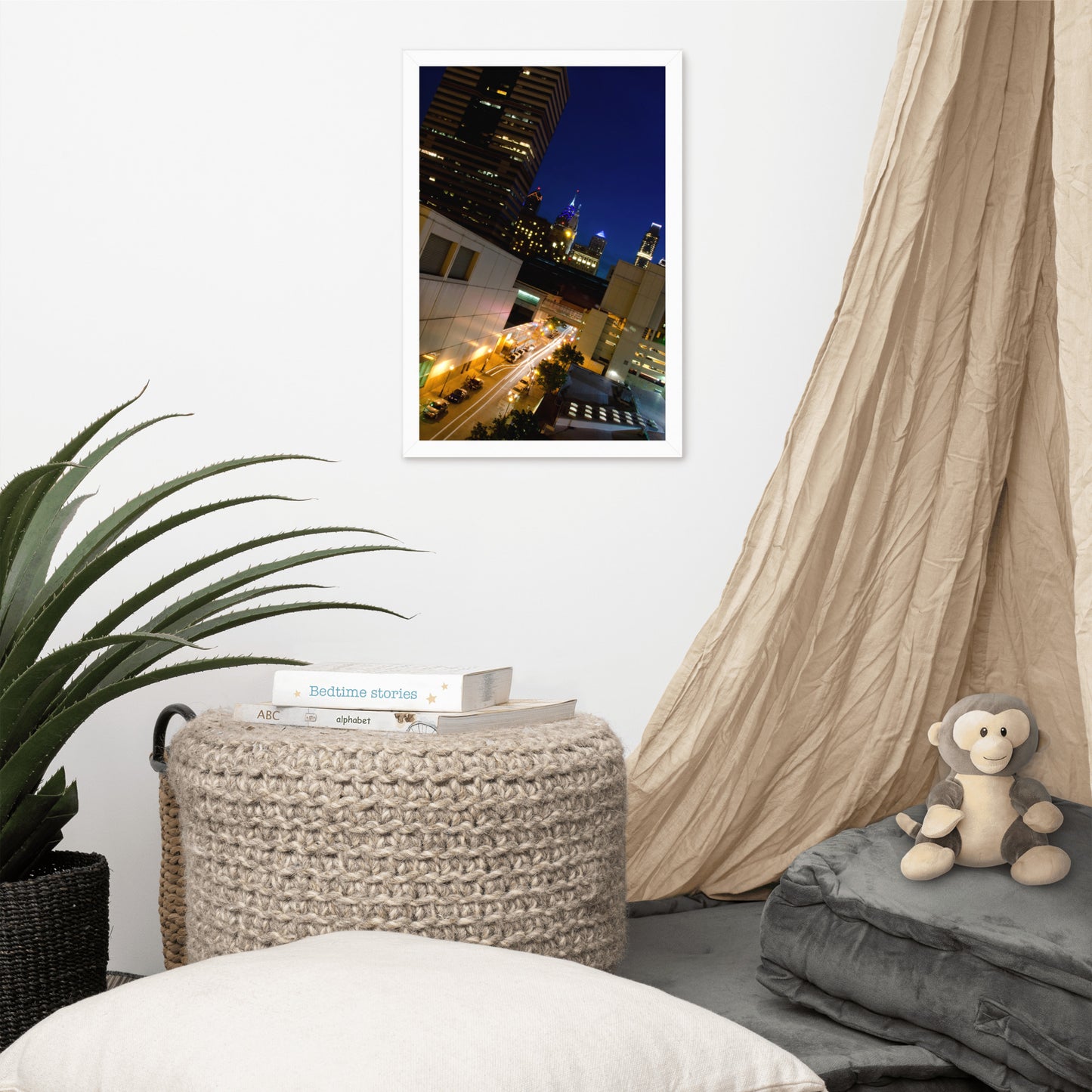 Light Trails in Philly Urban Landscape Photo Framed Wall Art Print