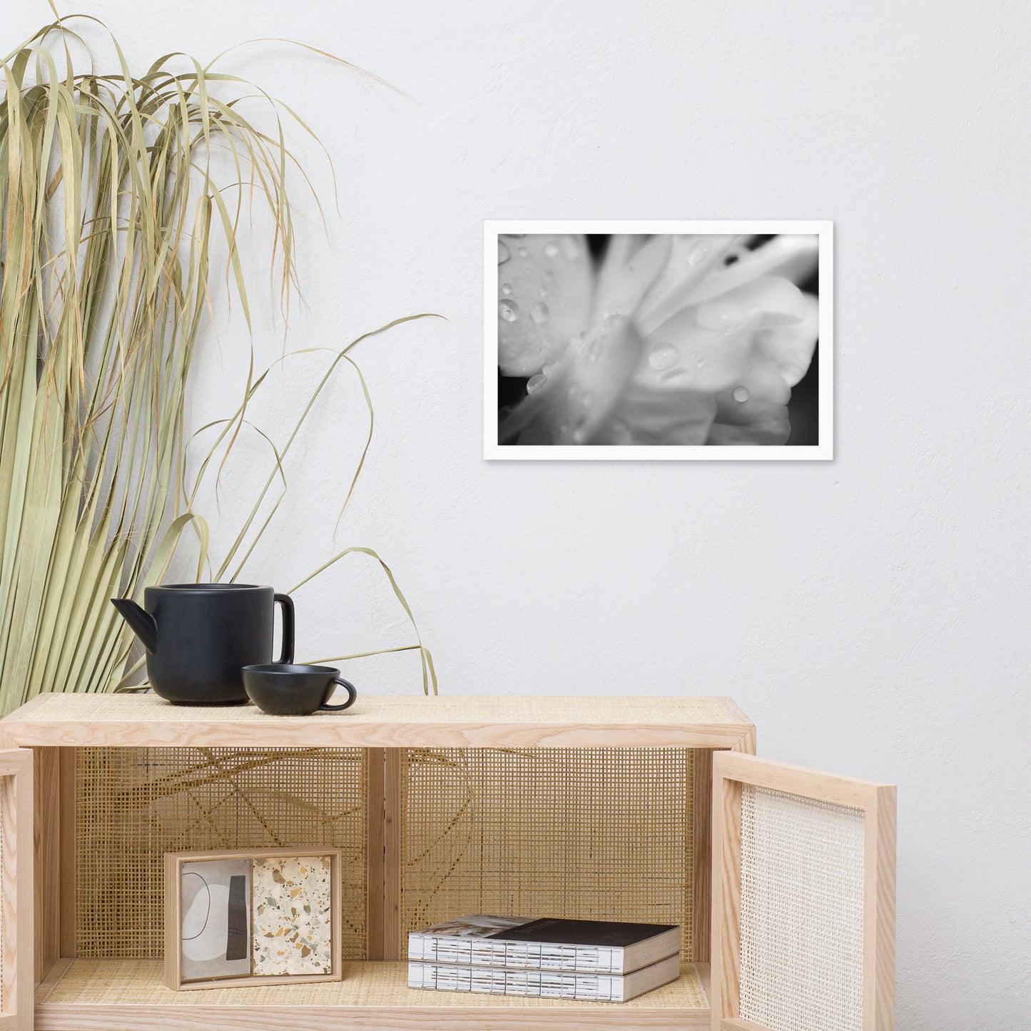 Delicate Rose Petals Black and White Floral Nature Photo Framed Wall Art Print