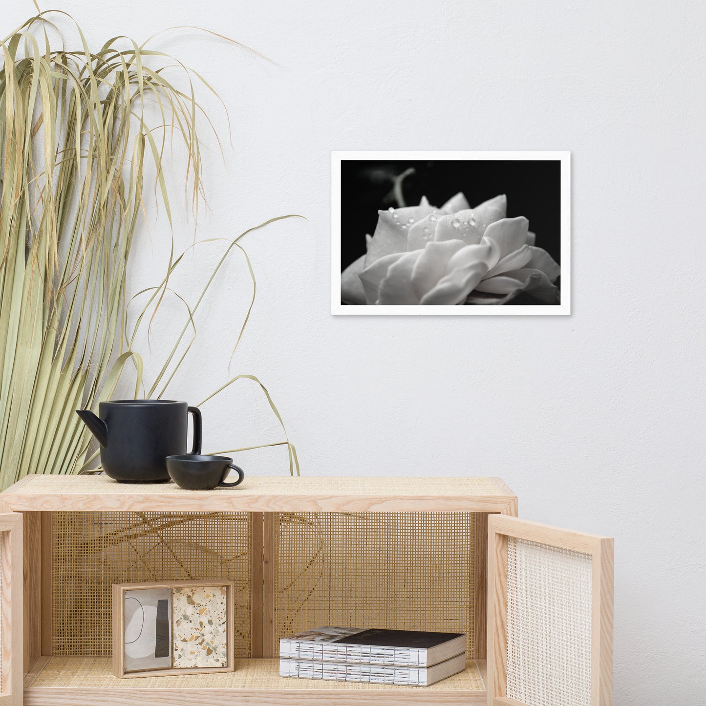 Delicate Rose Black and White Floral Nature Photo Framed Wall Art Print
