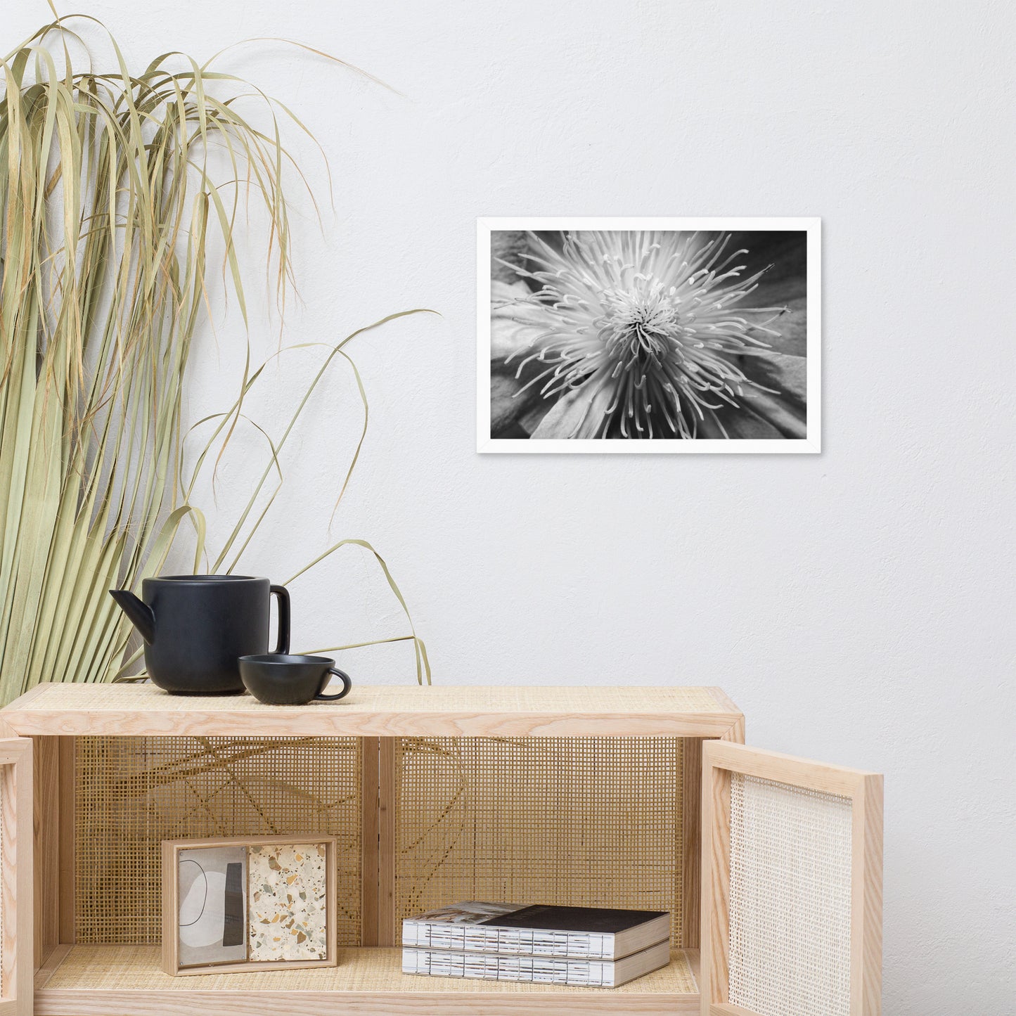 Center of Clematis Black and White Floral Nature Photo Framed Wall Art Print