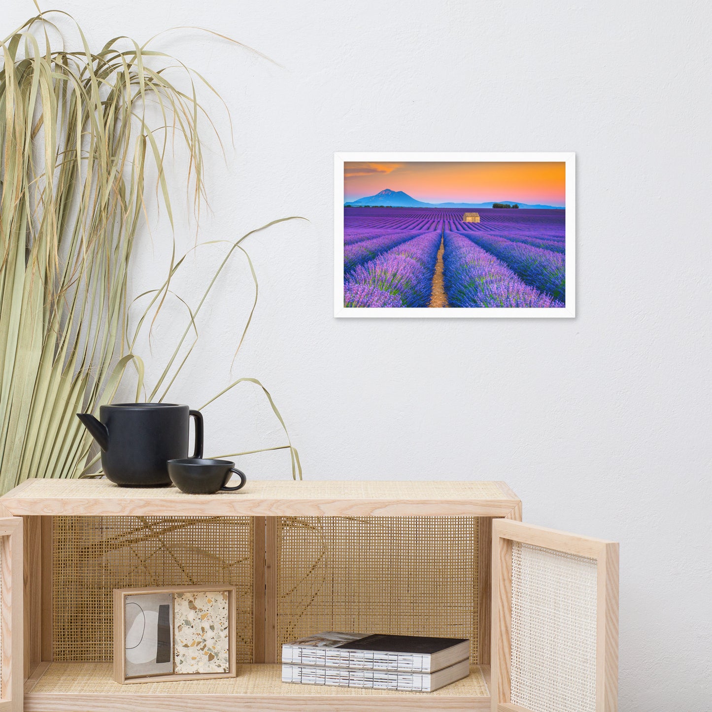 Blooming Lavender Field and Sunset Floral Landscape Framed Photo Wall Art Prints