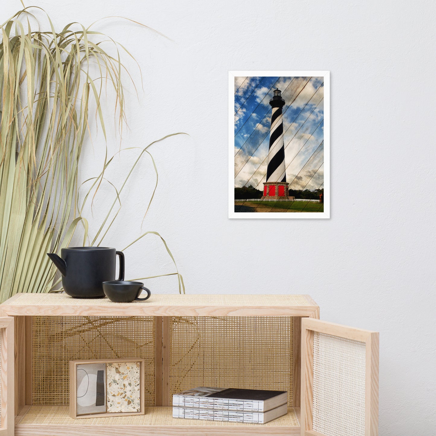 Cape Hatteras Lighthouse Landscape Photo Faux Wood Framed Photo Paper Wall Art Prints