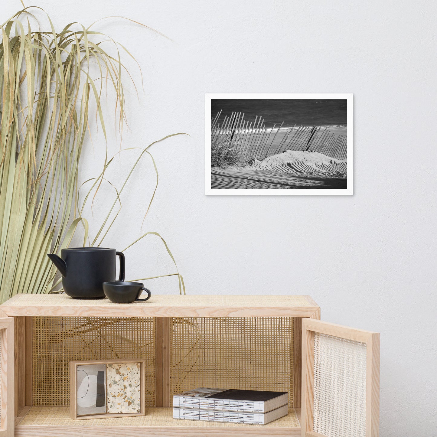 Sandy Beach Fence at the Shore Landscape Framed Photo Paper Wall Art Prints