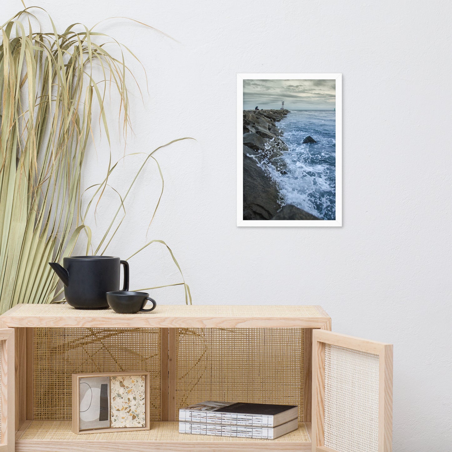 Splashing on the Jetty Coastal Landscape Framed Photo Paper Wall Art Prints