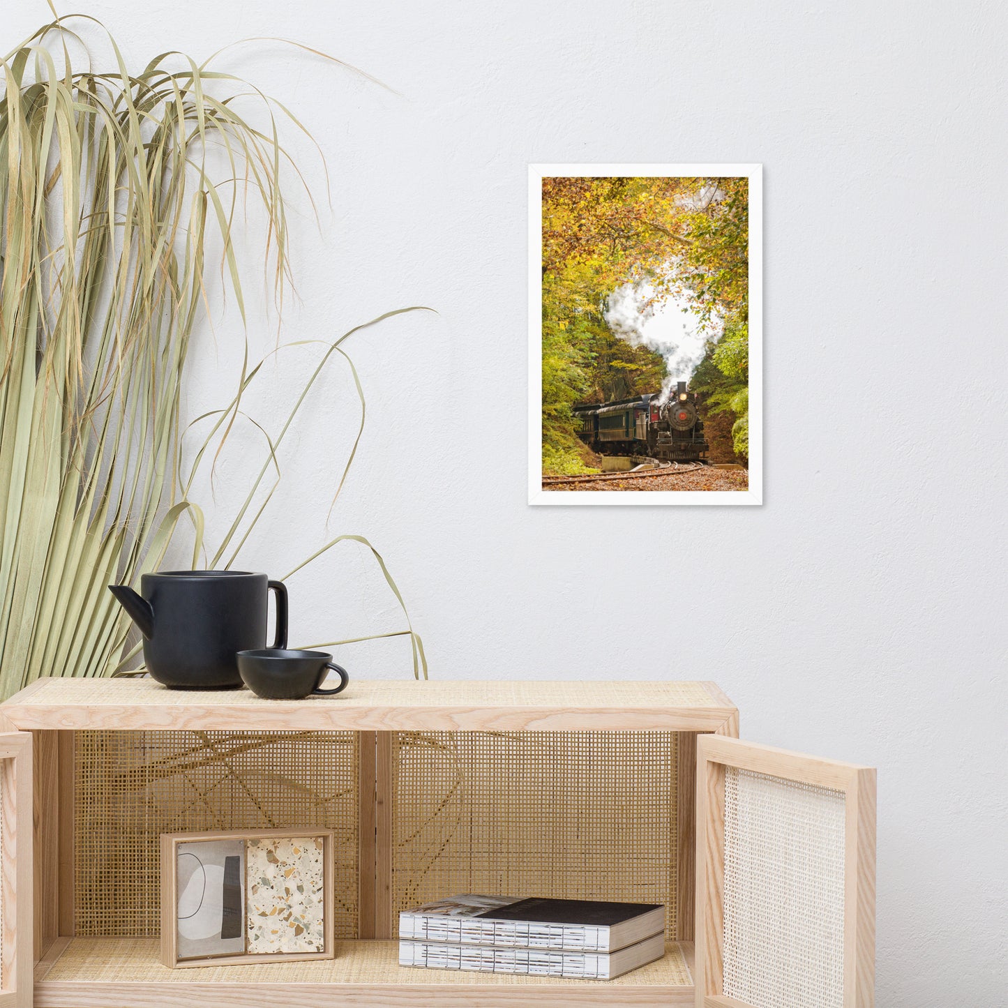 Steam Train with Autumn Foliage Rural Landscape Framed Photo Paper Wall Art Prints