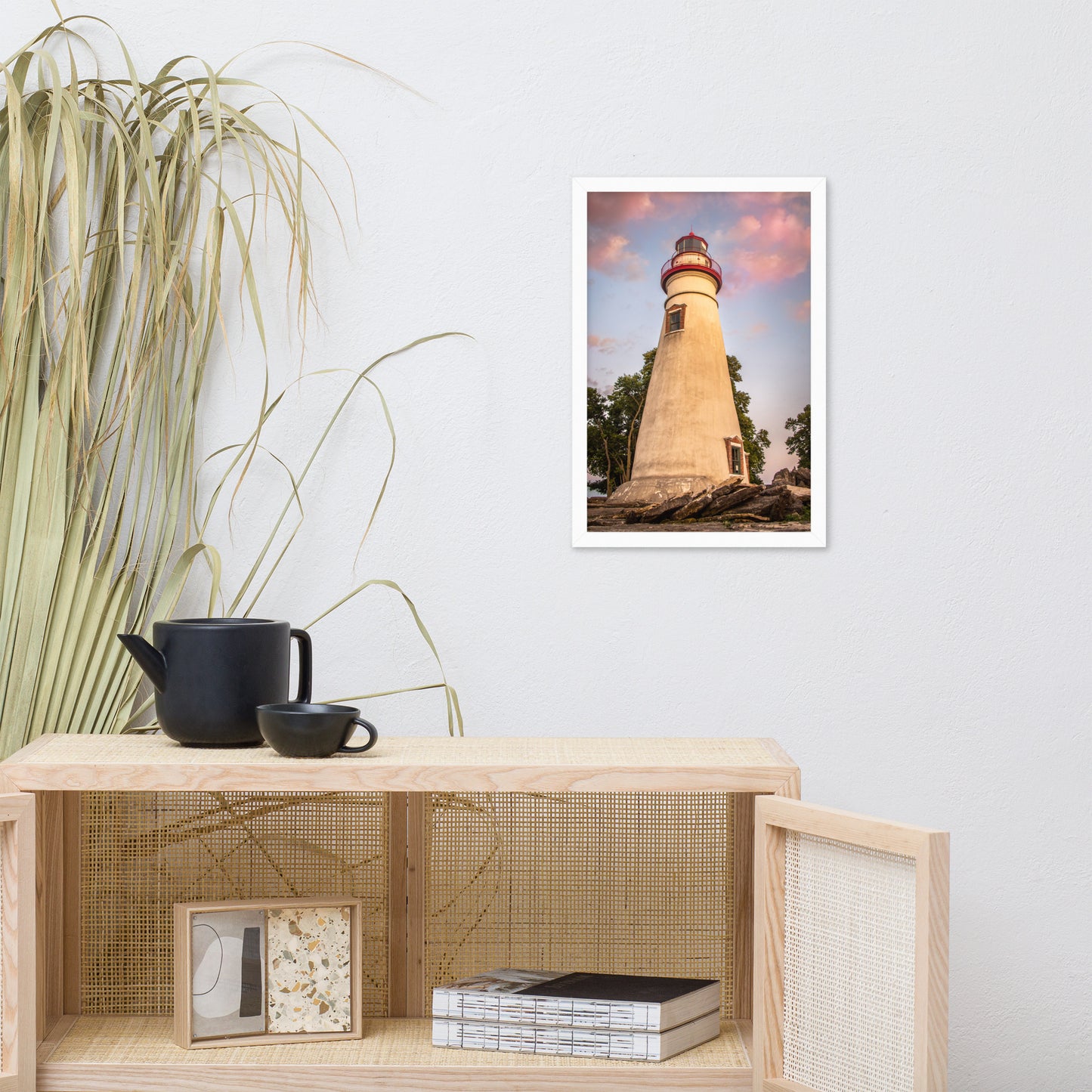Marblehead Lighthouse at Sunset from the Shore Framed Photo Paper Wall Art Prints