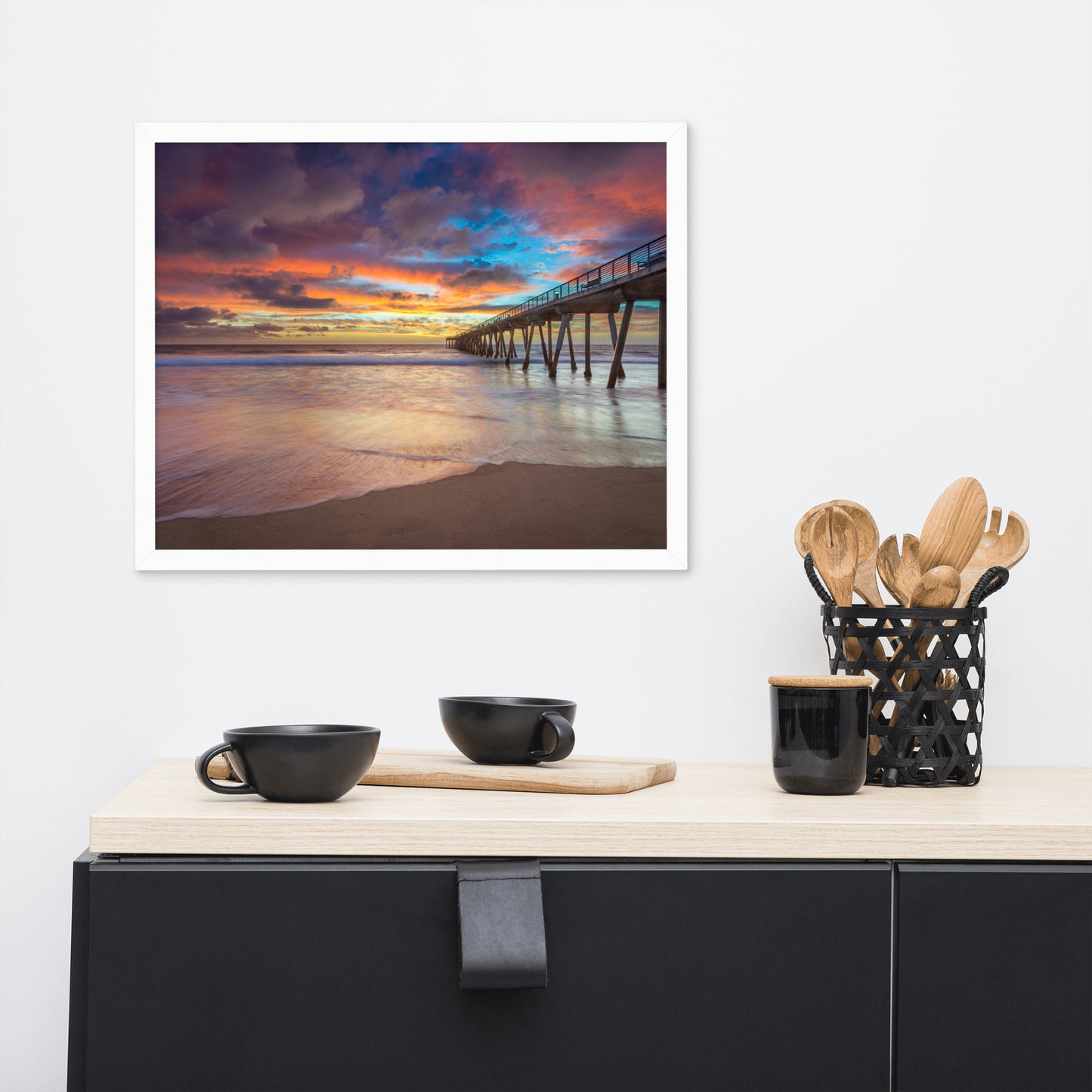 Dreamy Pier at Sunset Framed Wall Art Print