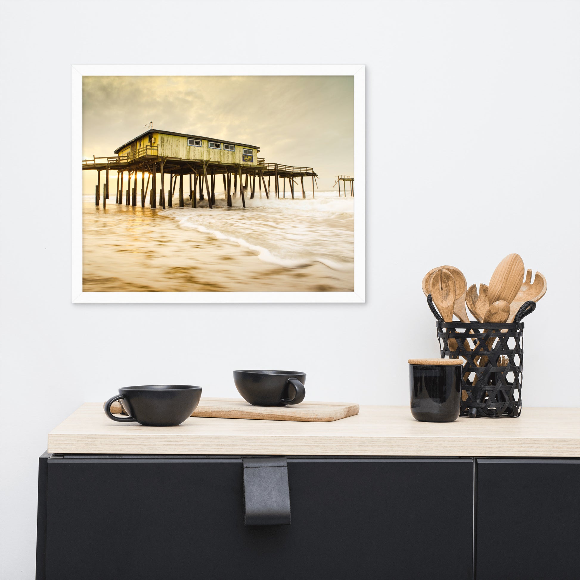 Abandoned Frisco Fishing Pier Coastal Landscape Photo Framed Wall Art Prints