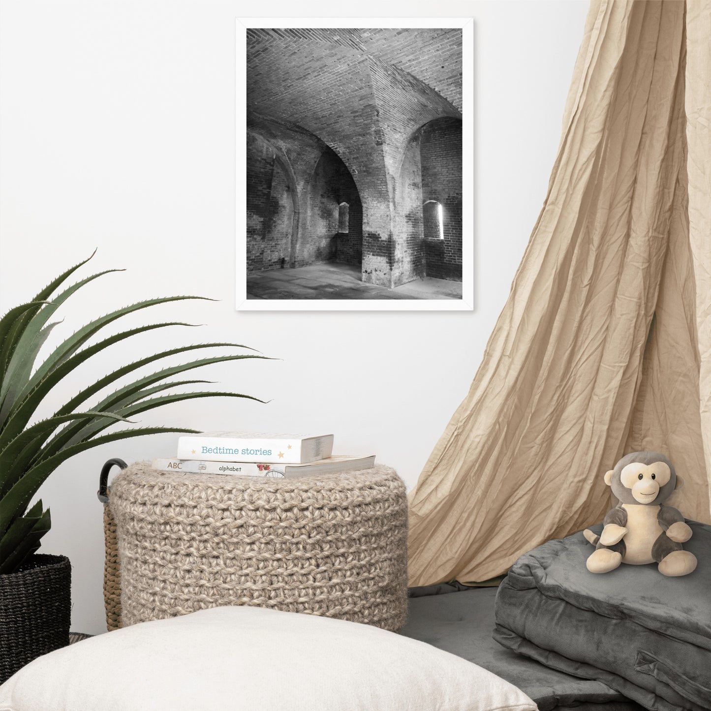 Fort Clinch Bunker Room Black and White Architecture Photograph Framed Wall Art Print