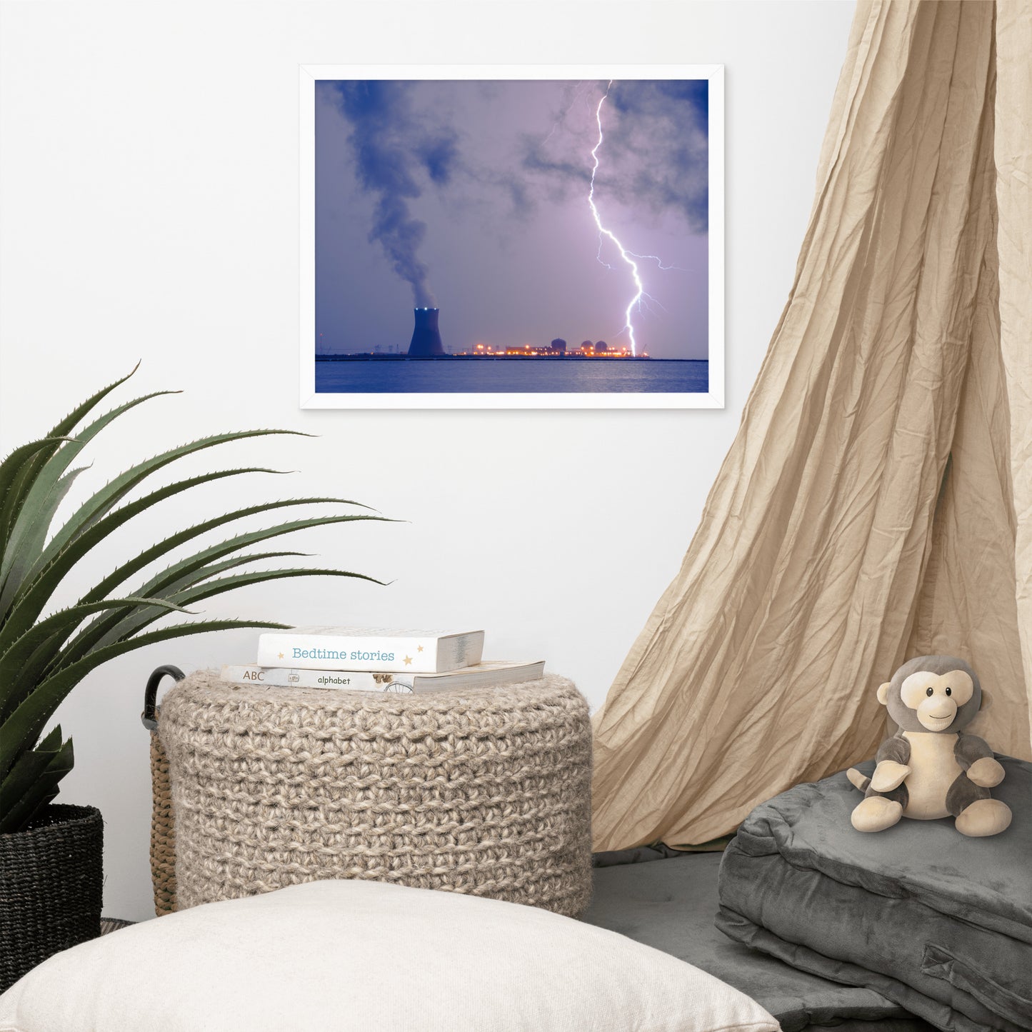 Lightning and Salem Power Plant 2 Urban Landscape Photo Framed Wall Art Print