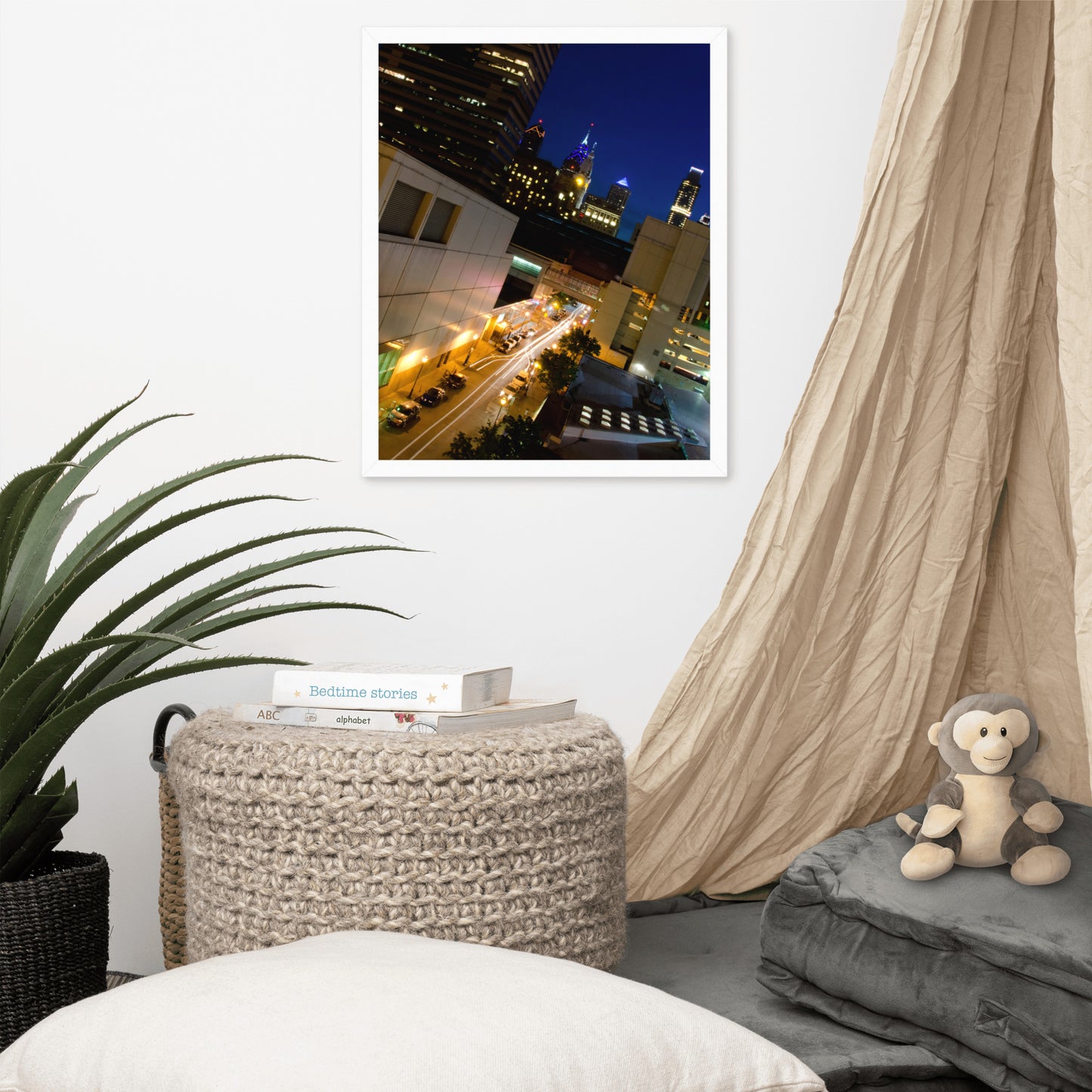Light Trails in Philly Urban Landscape Photo Framed Wall Art Print