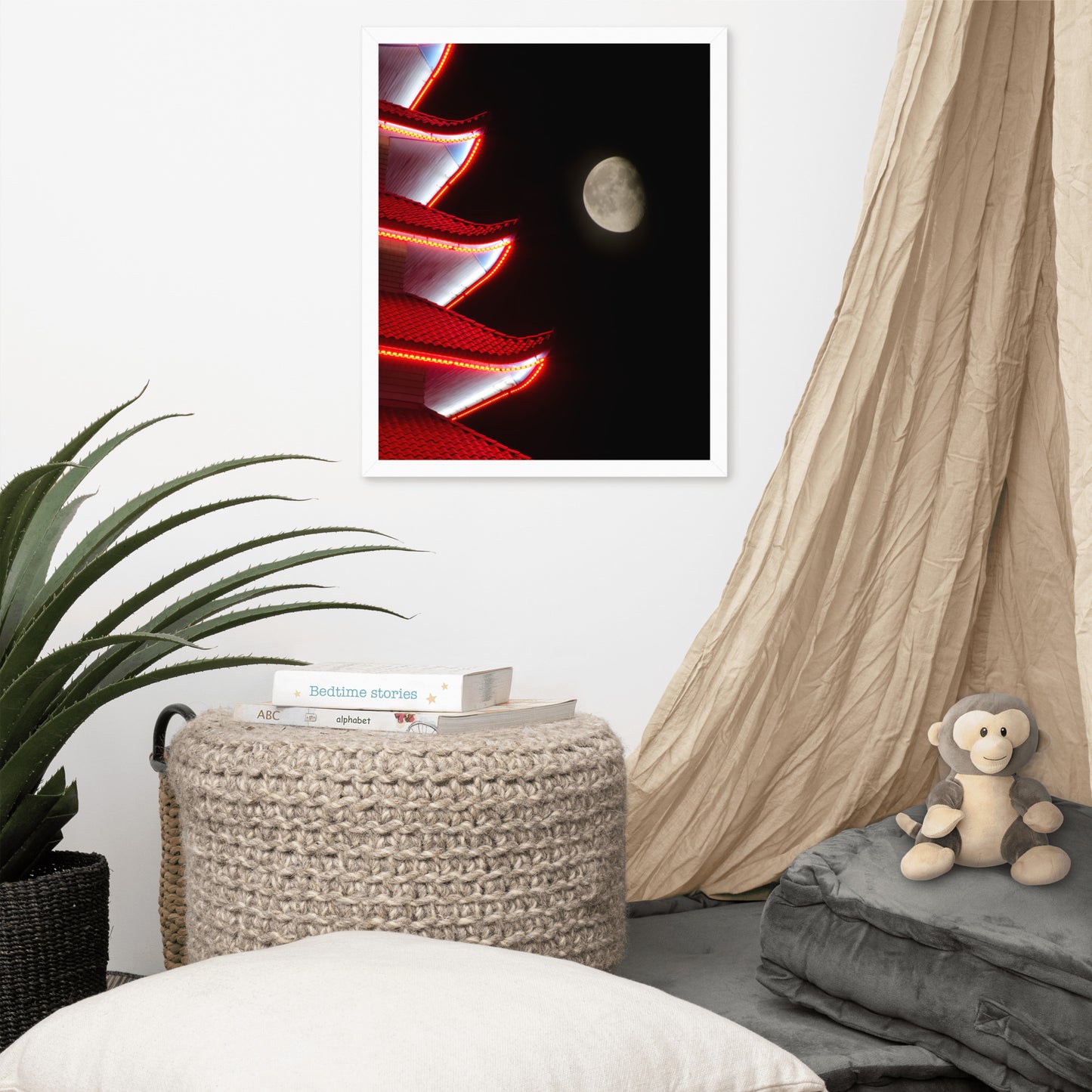 Moon Over Pagoda 1 Urban Photo Framed Wall Art Print