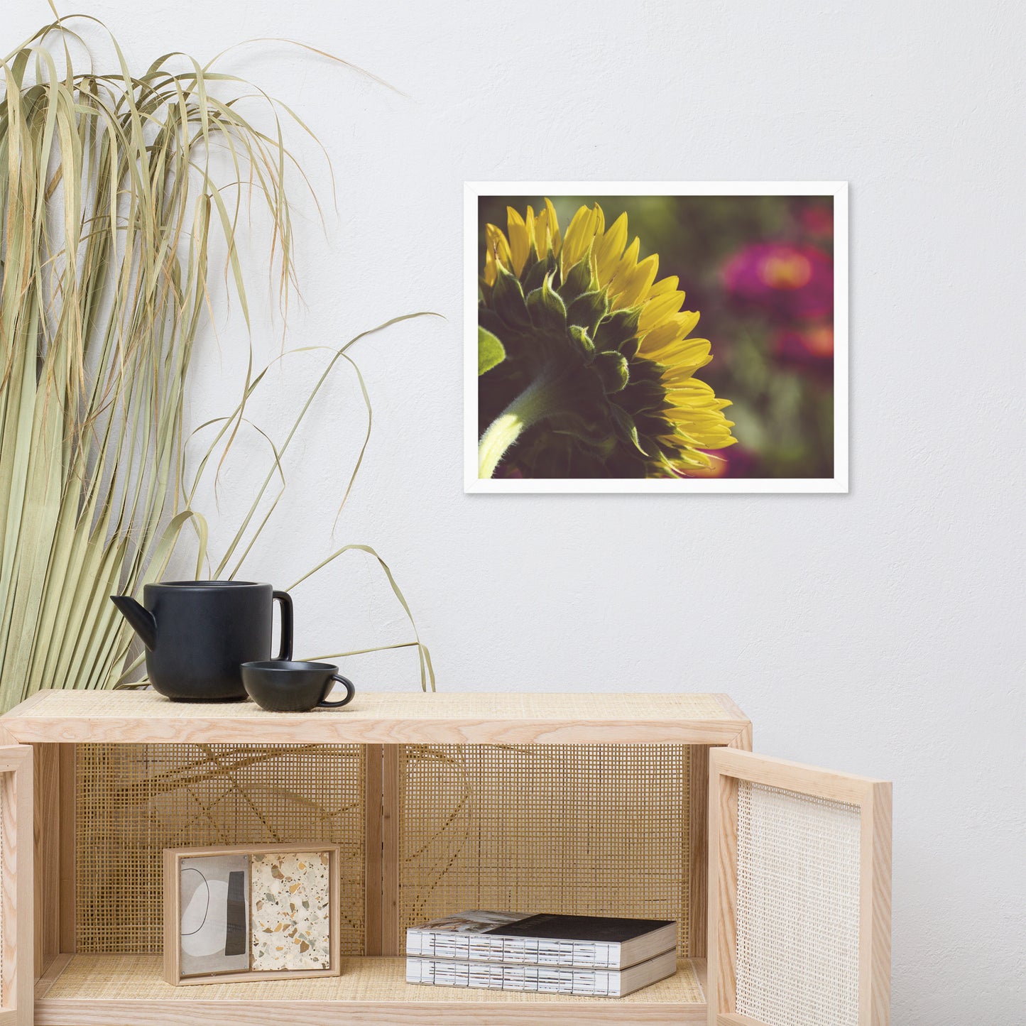 Dramatic Backside of Sunflower Grain Floral Photo Framed Wall Art Print