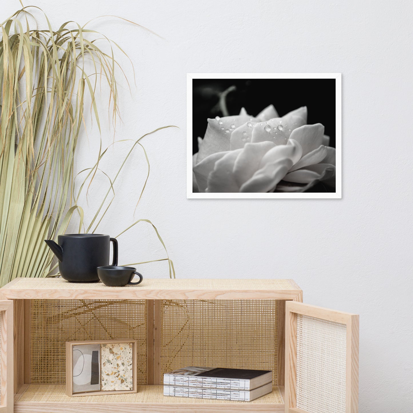 Delicate Rose Black and White Floral Nature Photo Framed Wall Art Print