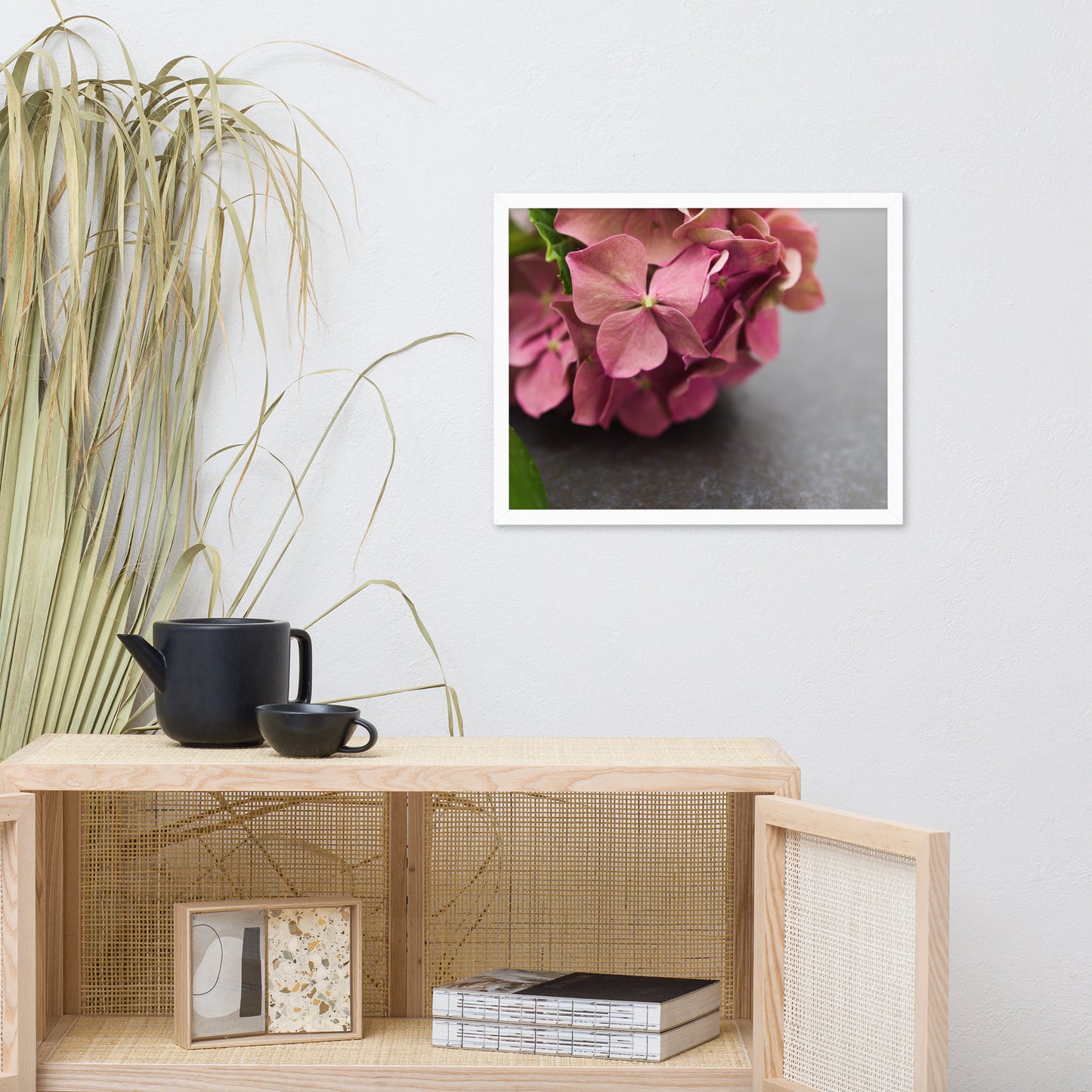 Close-Up Hydrangea on Slate Floral Nature Photo Framed Wall Art Print