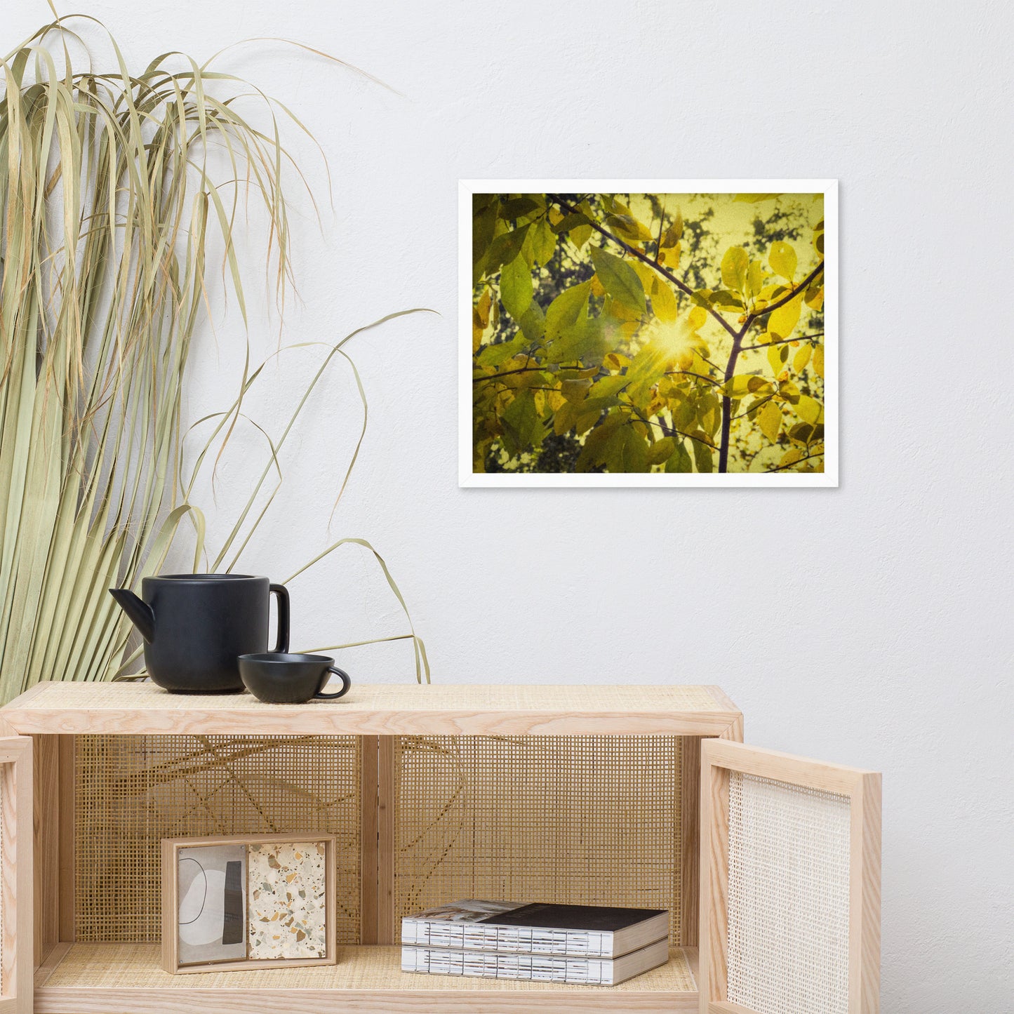 Hallway Stair Wall Decor Ideas: Aged Golden Leaves Abstract / Country Farmhouse Style / Botanical / Nature Photo Framed Wall Art Print - Artwork - Home Decor