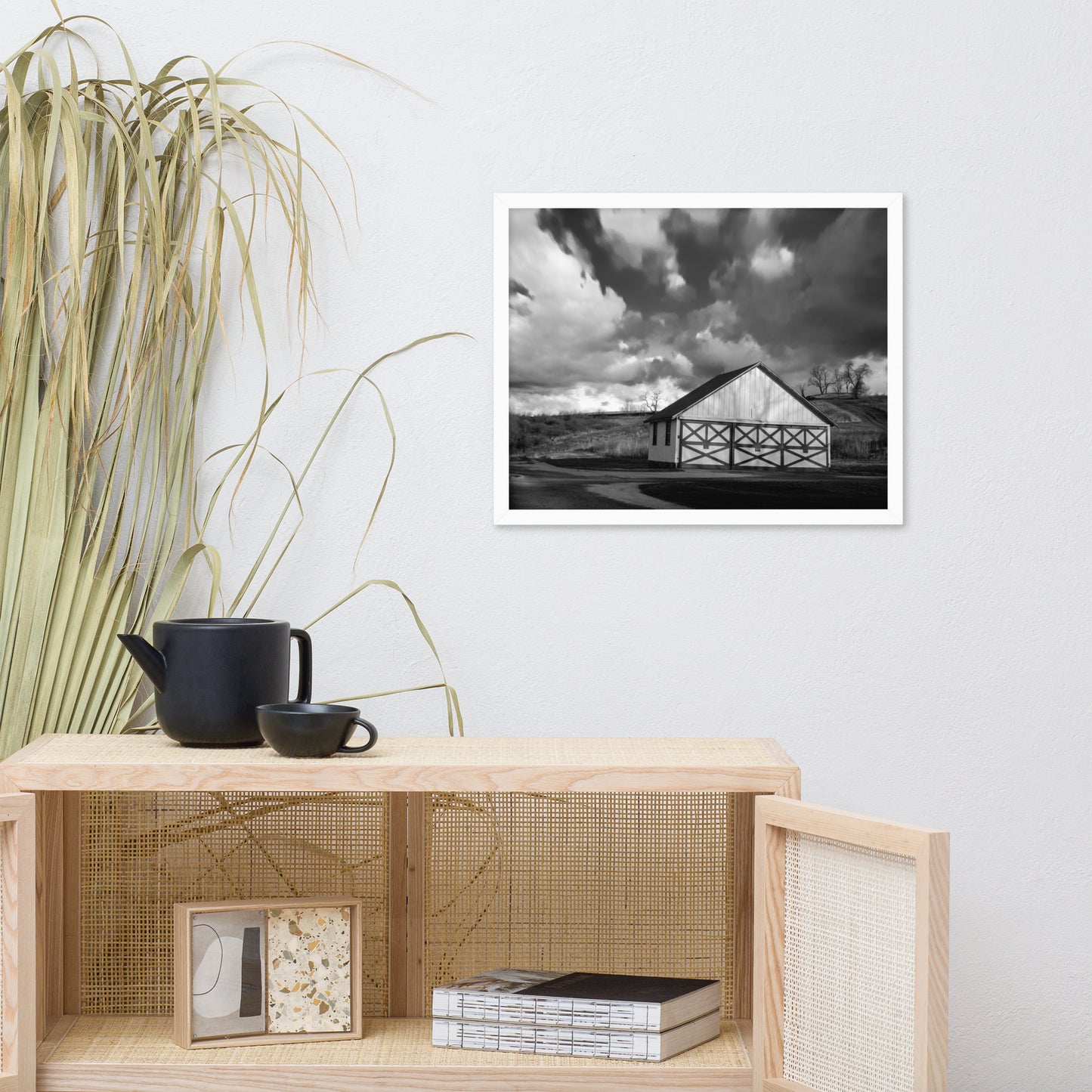 Elegant Bedroom Wall Decor: Aging Barn in the Morning Sun in Black and White - Rural / Country Style Landscape / Nature Photograph Framed Wall Art Print - Wall Decor - Artwork