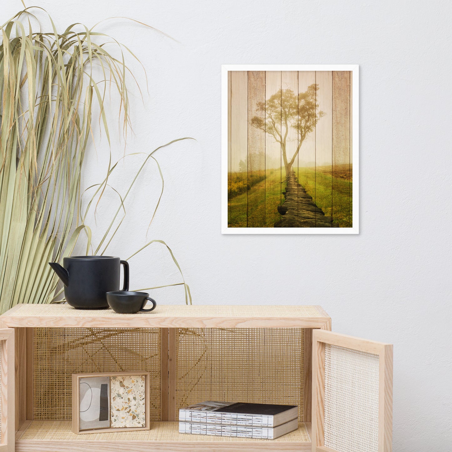 Faux Wood Calming Morning Landscape Framed Photo Wall Art Prints