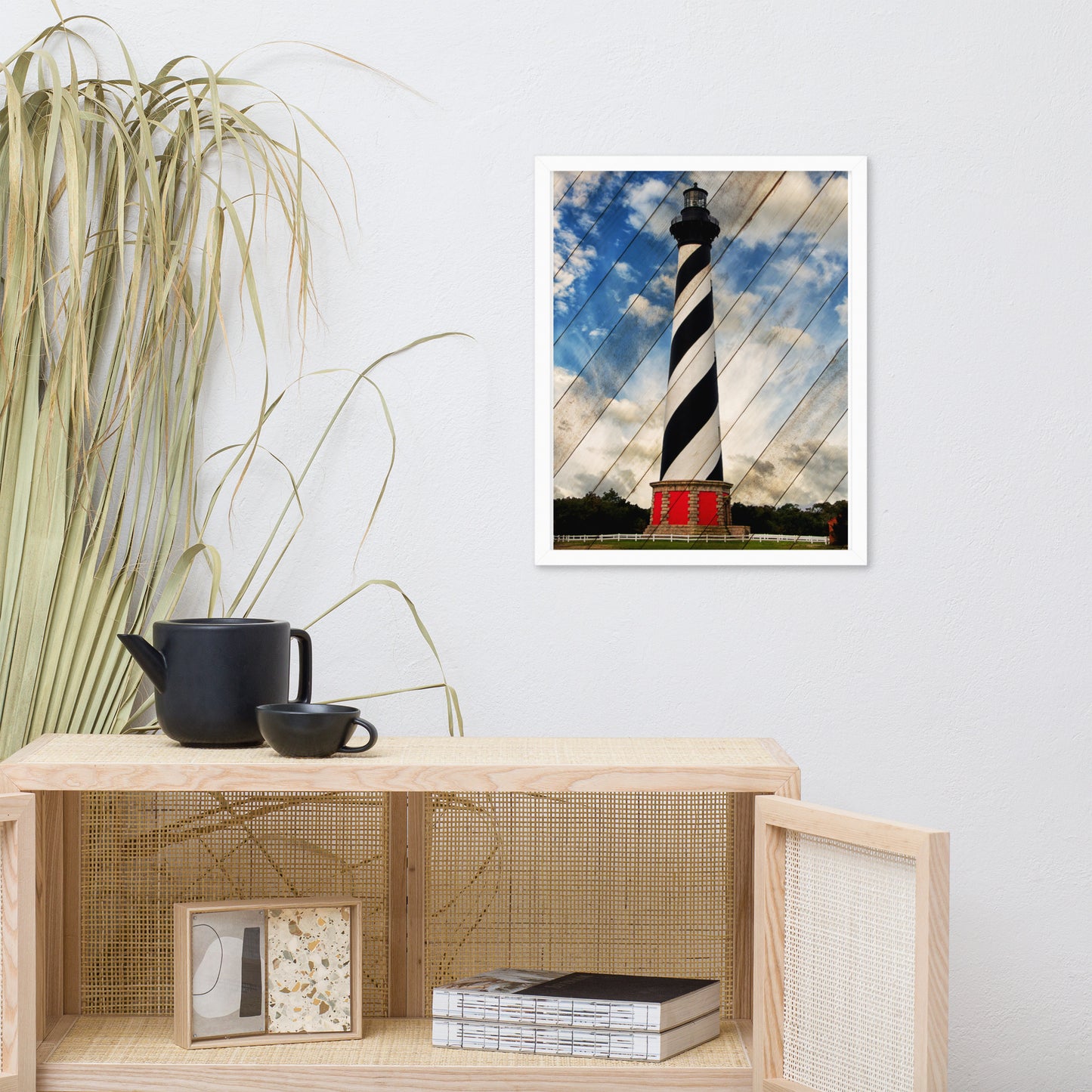 Cape Hatteras Lighthouse Landscape Photo Faux Wood Framed Photo Paper Wall Art Prints