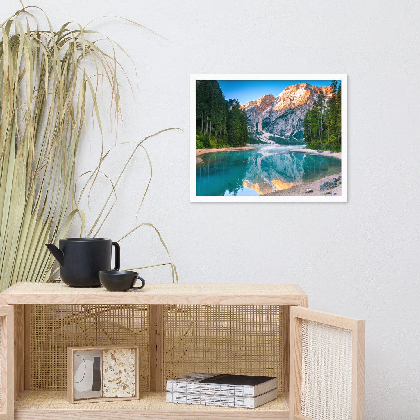 Country Wall Art For Dining Room: Misty Lake and Snow - cap Mountain Reflections - Rural / Country Style / Rustic / Landscape / Nature Photograph Framed Wall Art Print - Artwork - Wall Decor