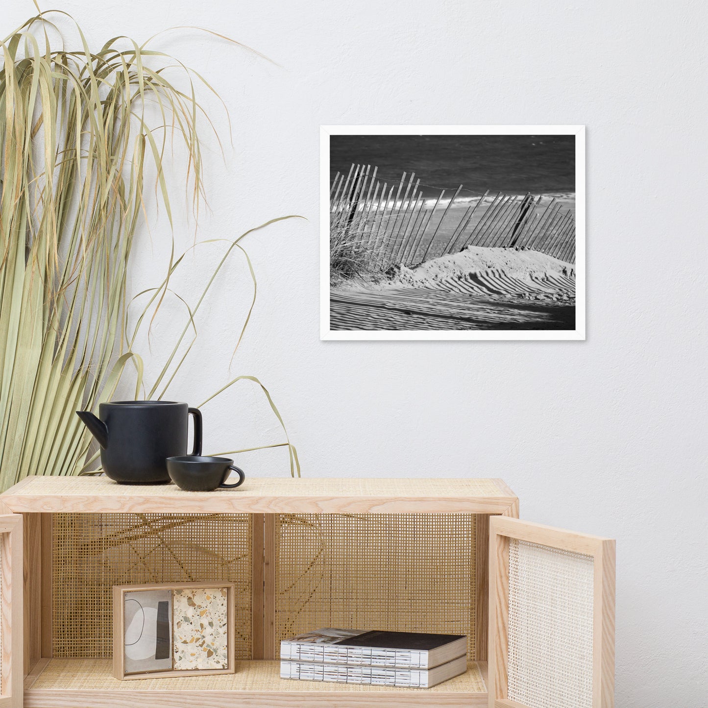 Sandy Beach Fence at the Shore Landscape Framed Photo Paper Wall Art Prints