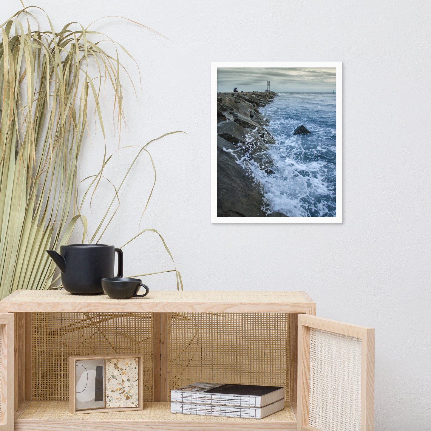 Splashing on the Jetty Coastal Landscape Framed Photo Paper Wall Art Prints