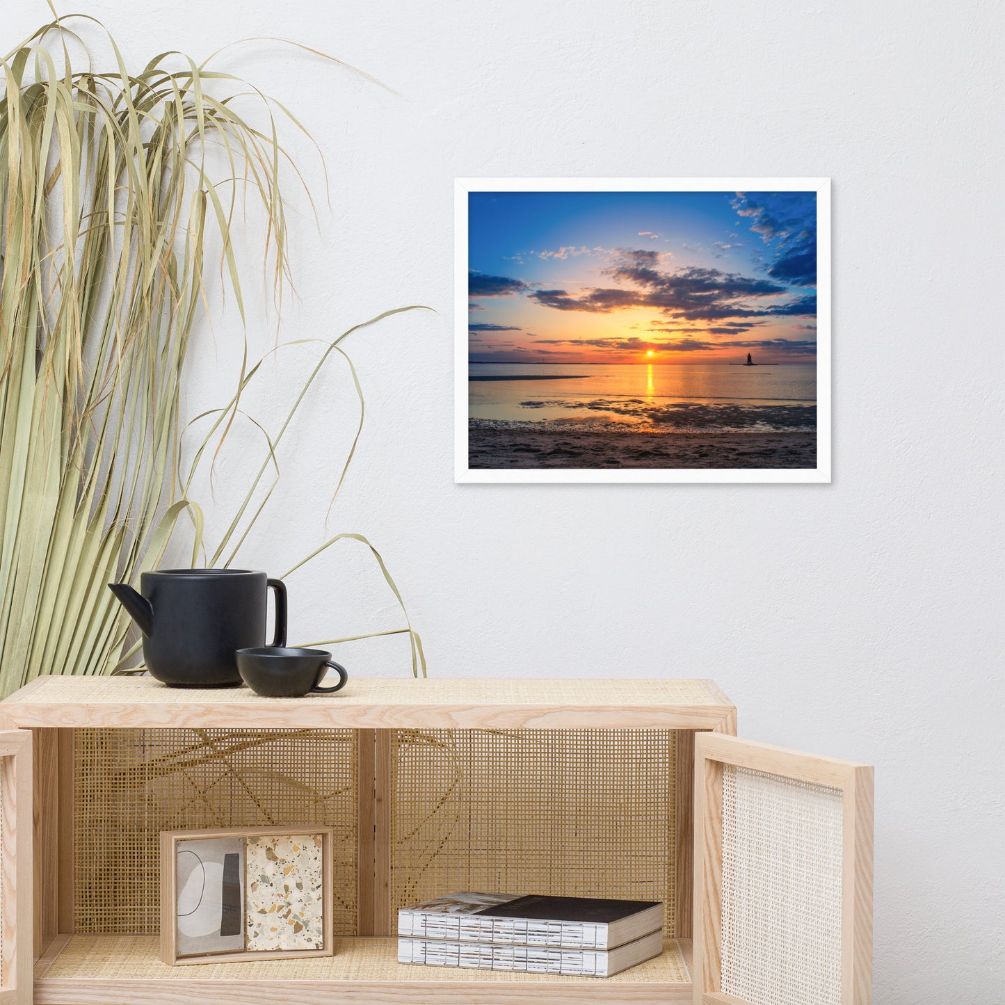 Sunset at Breakwater Lighthouse Landscape Framed Photo Paper Wall Art Prints