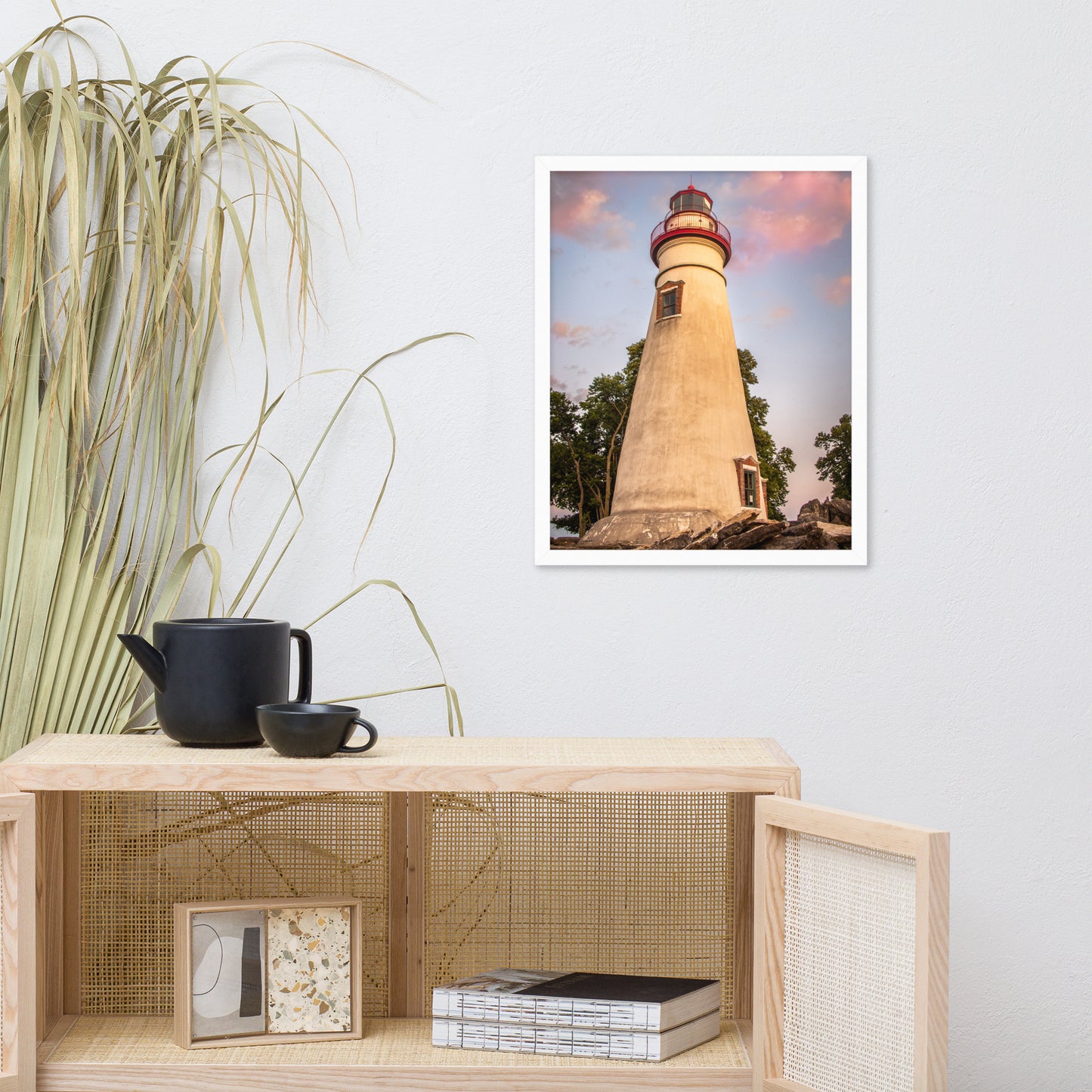 Marblehead Lighthouse at Sunset from the Shore Framed Photo Paper Wall Art Prints