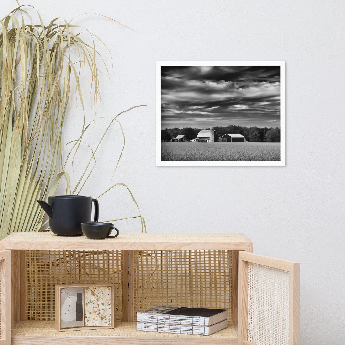 Barn in Field Black and White Framed Photo Paper Wall Art Prints
